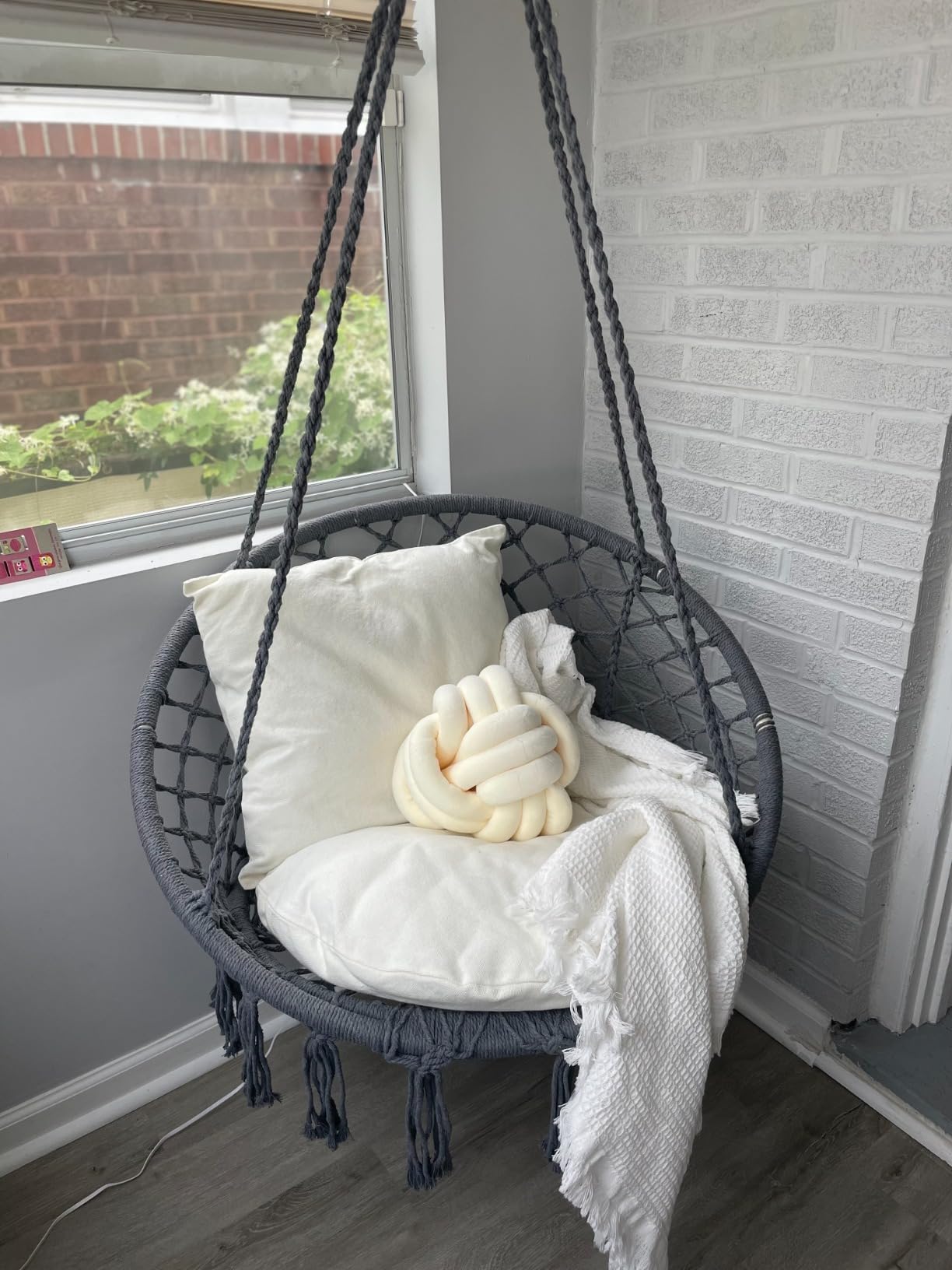 JoyView Macrame Hammock Chair Hanging Swing Chair Max 330 Lbs with 2 Cushions and Hardware Kits for Indoor Outdoor Bedroom Patio Garden - Beige customer photo 2