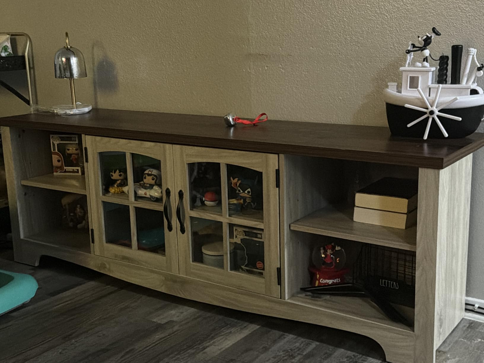 LINSY HOME Farmhouse TV Stand for 65 Inch TV, Wood Entertainment Center with Glass Door Storage Cabinet & Adjustable Shelves, Large Sturdy TV Console Table for Living Room Bedroom customer photo 2