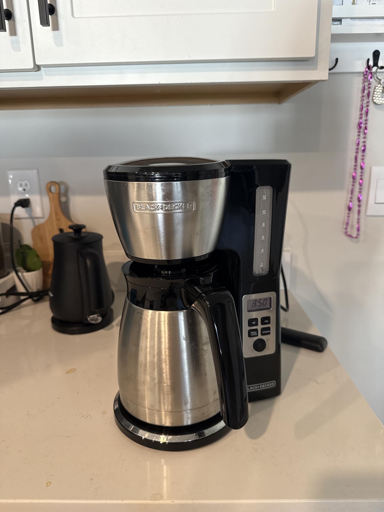 BLACK+DECKER 12 Cup Thermal Programmable Coffee Maker with Brew Strength and VORTEX Technology, Black/Steel, CM2046S customer photo 2