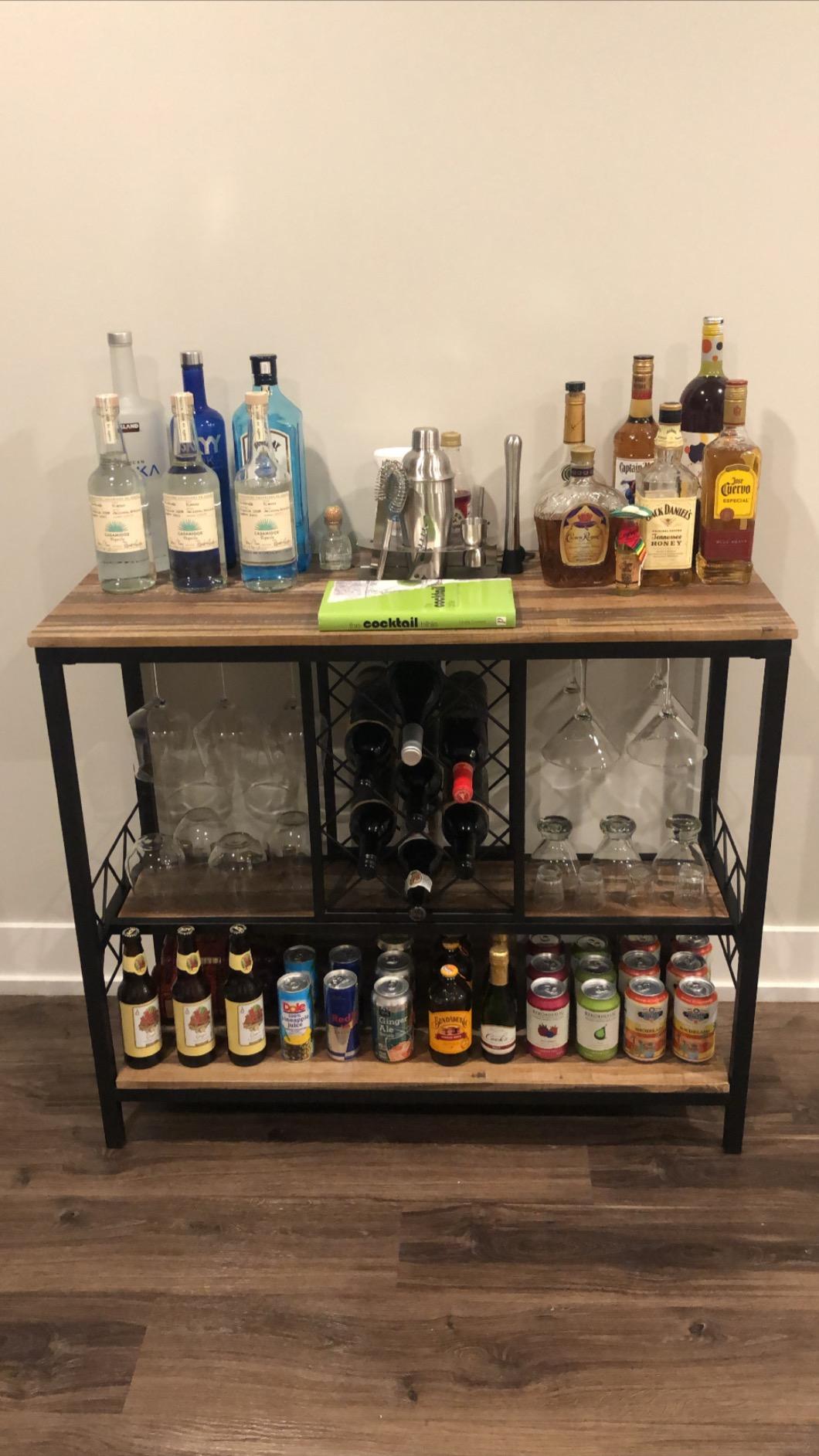 O&K FURNITURE Home Bar Table with Wine Racks, 3 Tier Wine Bar Table with Glass Holders, Wine Cabinet with Open Shelf, Liquor Bar Coffee Bar Table for Living Room Kitchen, Gold customer photo 1