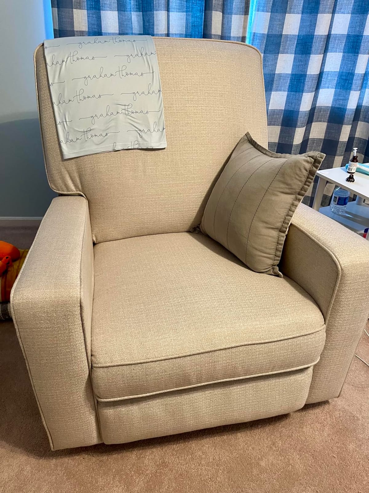 Harkawon Swivel Rocker Recliner Chair, Glider Rocker Recliner, Beige, Fabric Chair with High Back, Deep Seat, for Living Room, Bedroom, Nursery, Office customer photo 1