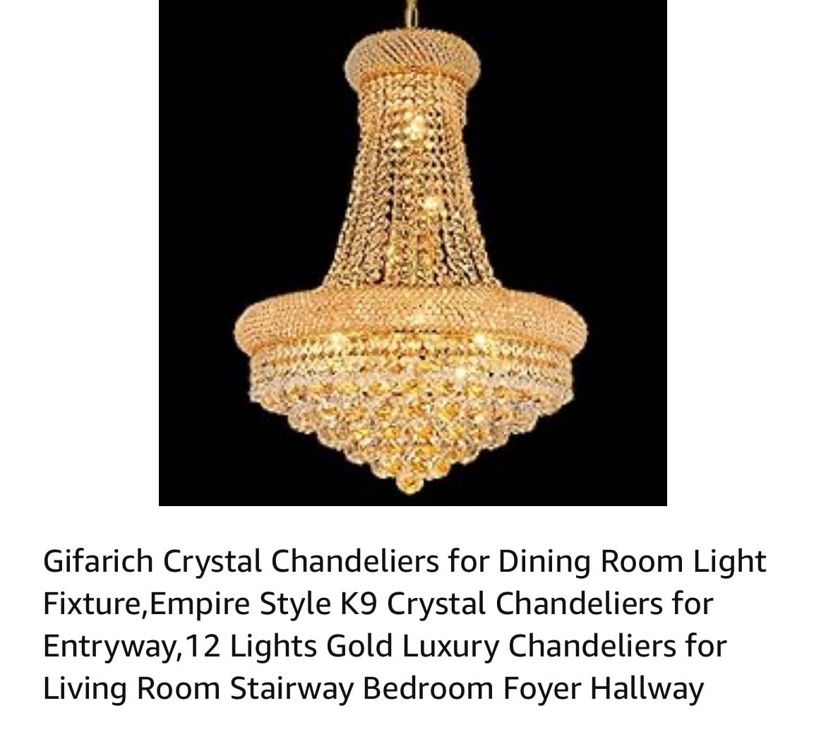 Crystal Chandeliers for Dining Room Light Fixture, Empire Style K9 Crystal Chandeliers for Entryway, 12 Lights Gold Luxury Lighting Fixtures for Living Room Stairway Bedroom Foyer D22 Inch customer photo 2