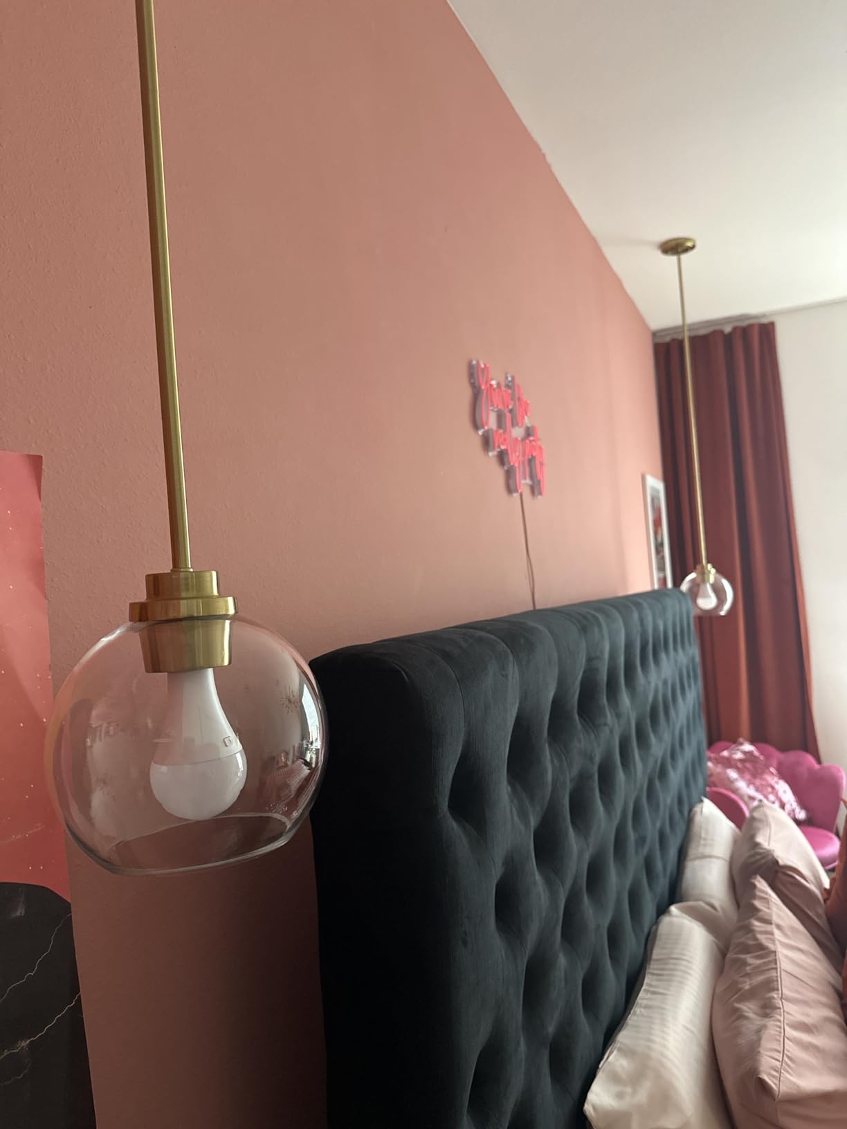Brass Pendant Lights Kitchen Island 2 Pack, Farmhouse Gold Pendant Light with Clear Glass Globe Shade, Kitchen Island Lighting for Dining Room Entryway, AD-22280-1P2-GD-C customer photo 2