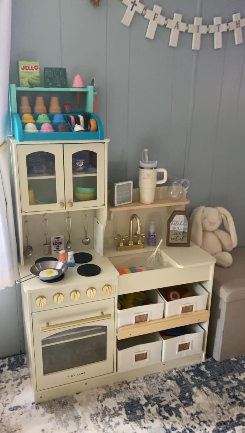 Tiny Land Wooden Play Kitchen for Kids - Enhanced Storage with Cabinets & Bins, Modern Toddler Kitchen Playset with Stove, Sink & Accessories customer photo 1