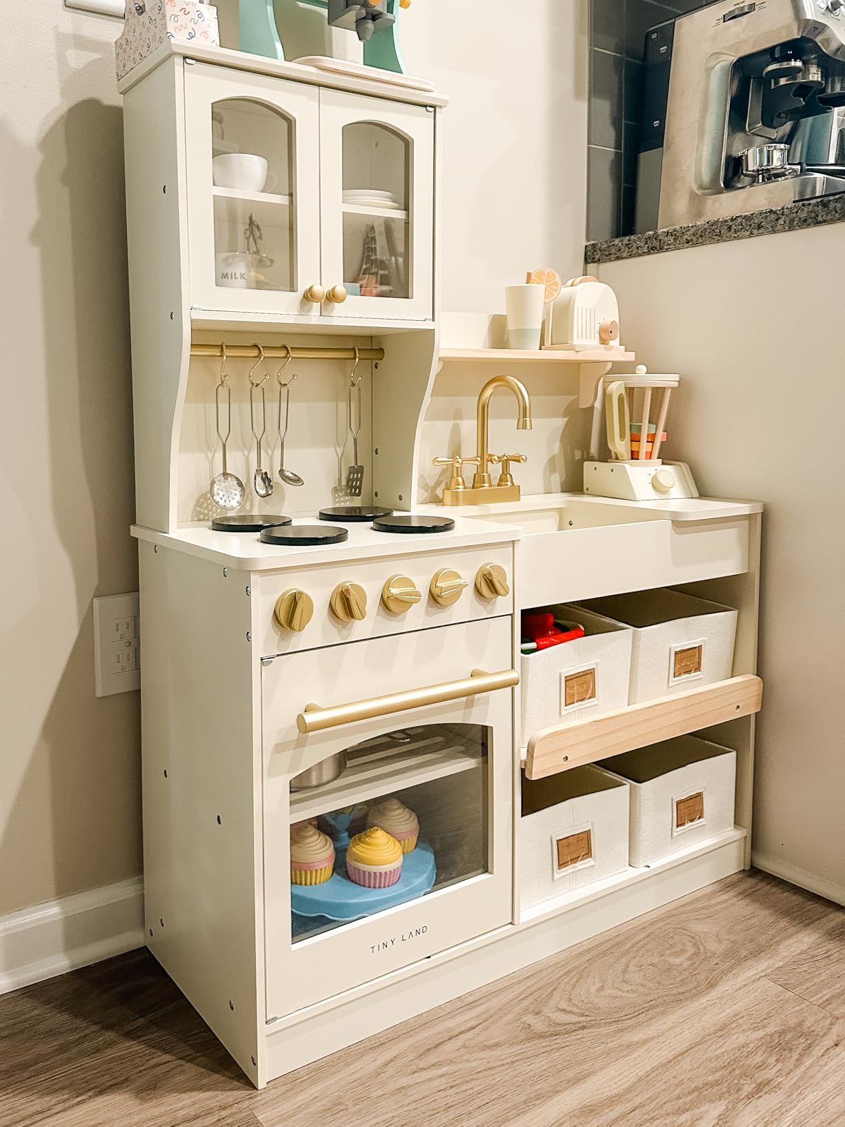 Tiny Land Wooden Play Kitchen for Kids - Enhanced Storage with Cabinets & Bins, Modern Toddler Kitchen Playset with Stove, Sink & Accessories customer photo 2