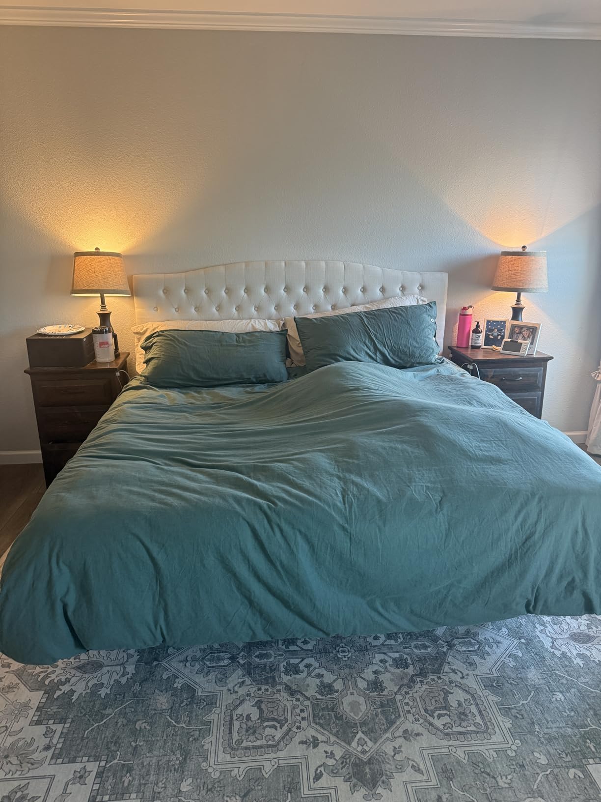 King Headboard Only, Linen Classic Tufted Design, Ivory | 2 installation options: 1.bed frame mount 2.wall mount (for adjustable bed), Classic hand-tufted headboard king size customer photo 1