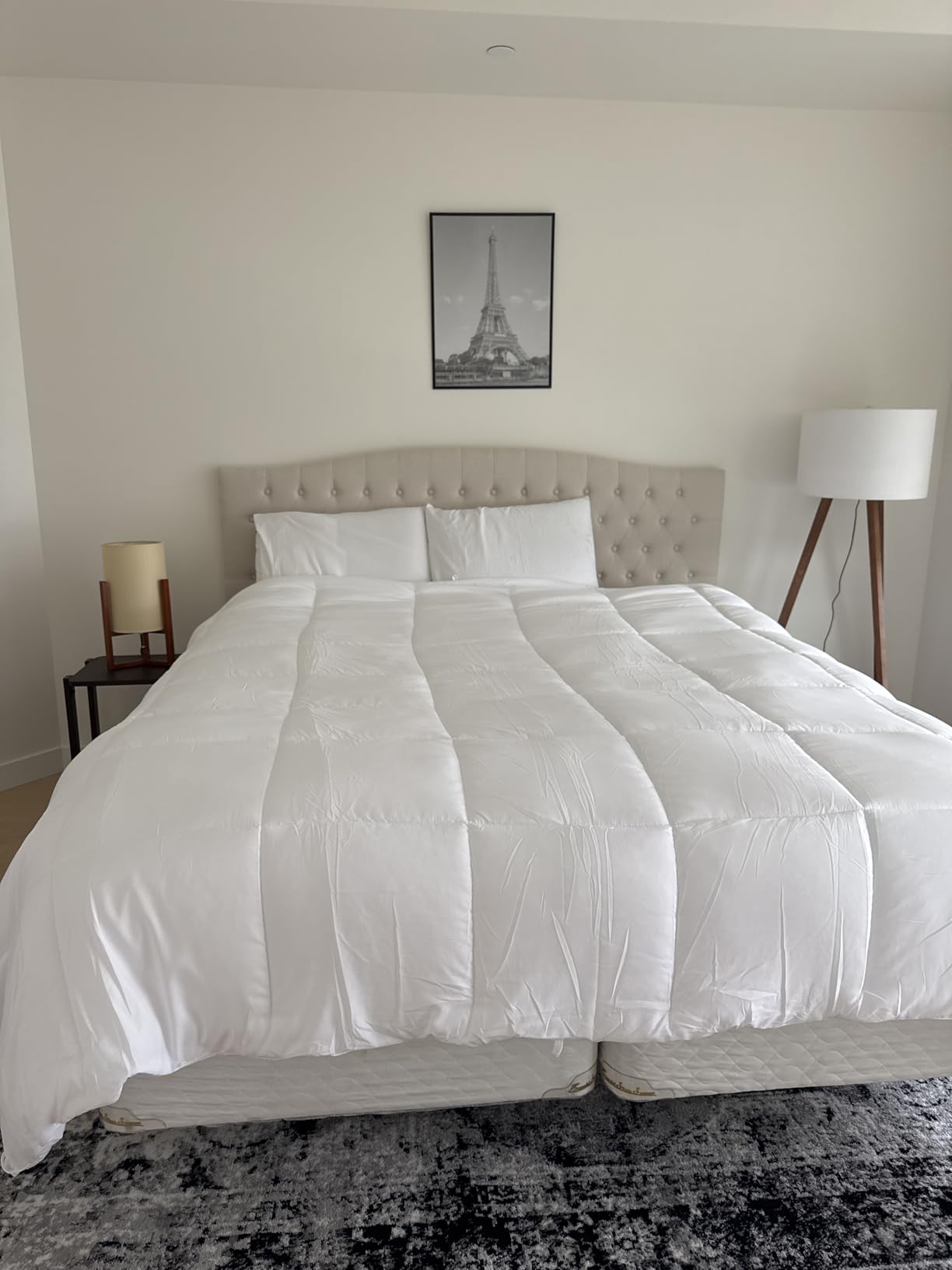 King Headboard Only, Linen Classic Tufted Design, Ivory | 2 installation options: 1.bed frame mount 2.wall mount (for adjustable bed), Classic hand-tufted headboard king size customer photo 2
