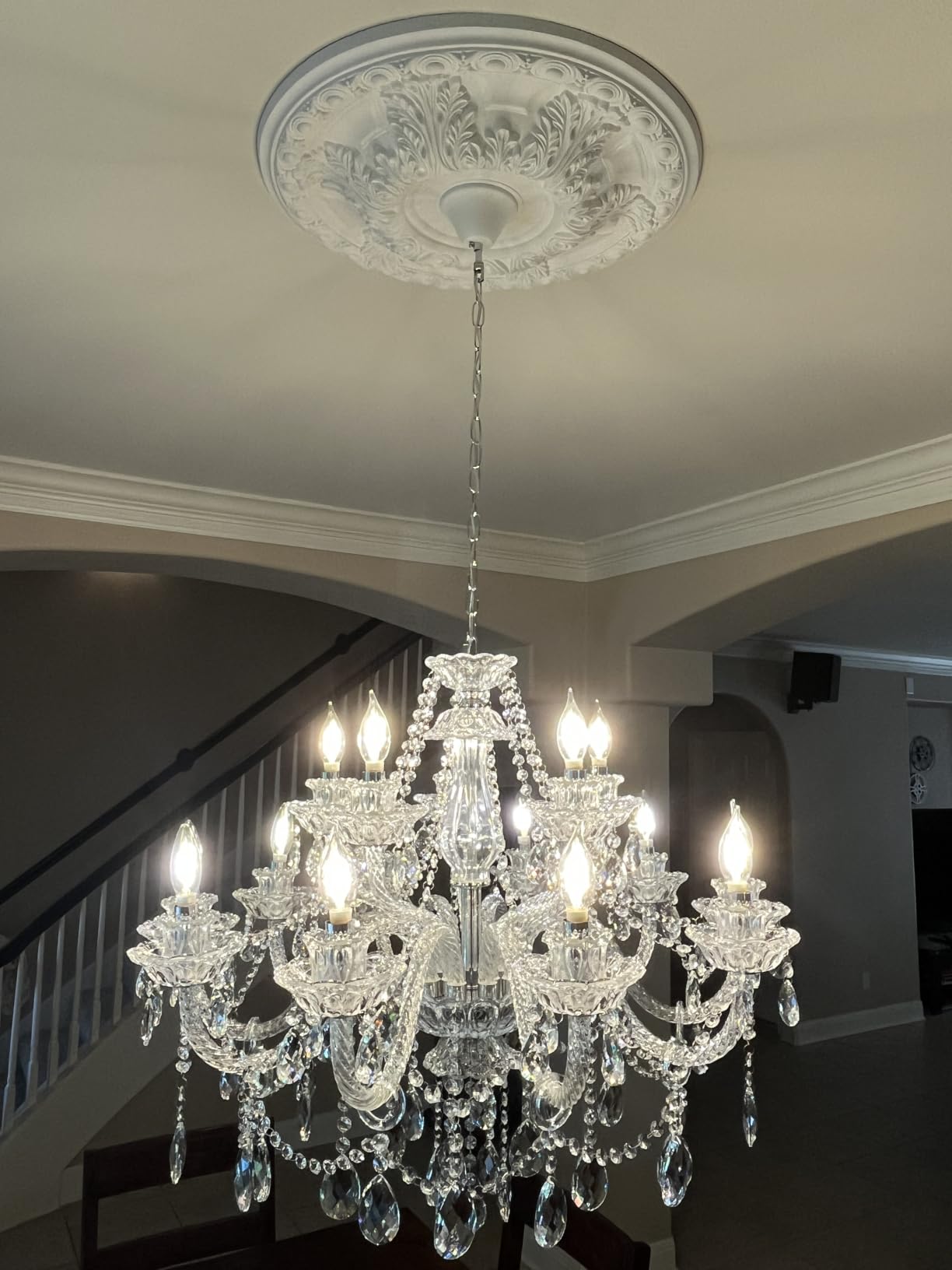 Clear Crystal Chandelier, K9 Crystal 18 Lights, E12 Bulbs, Modern Ceiling Lamp for Living Room, Bedroom, Dining Room, UL-Listed, Easy to Install (18-Light) customer photo 2