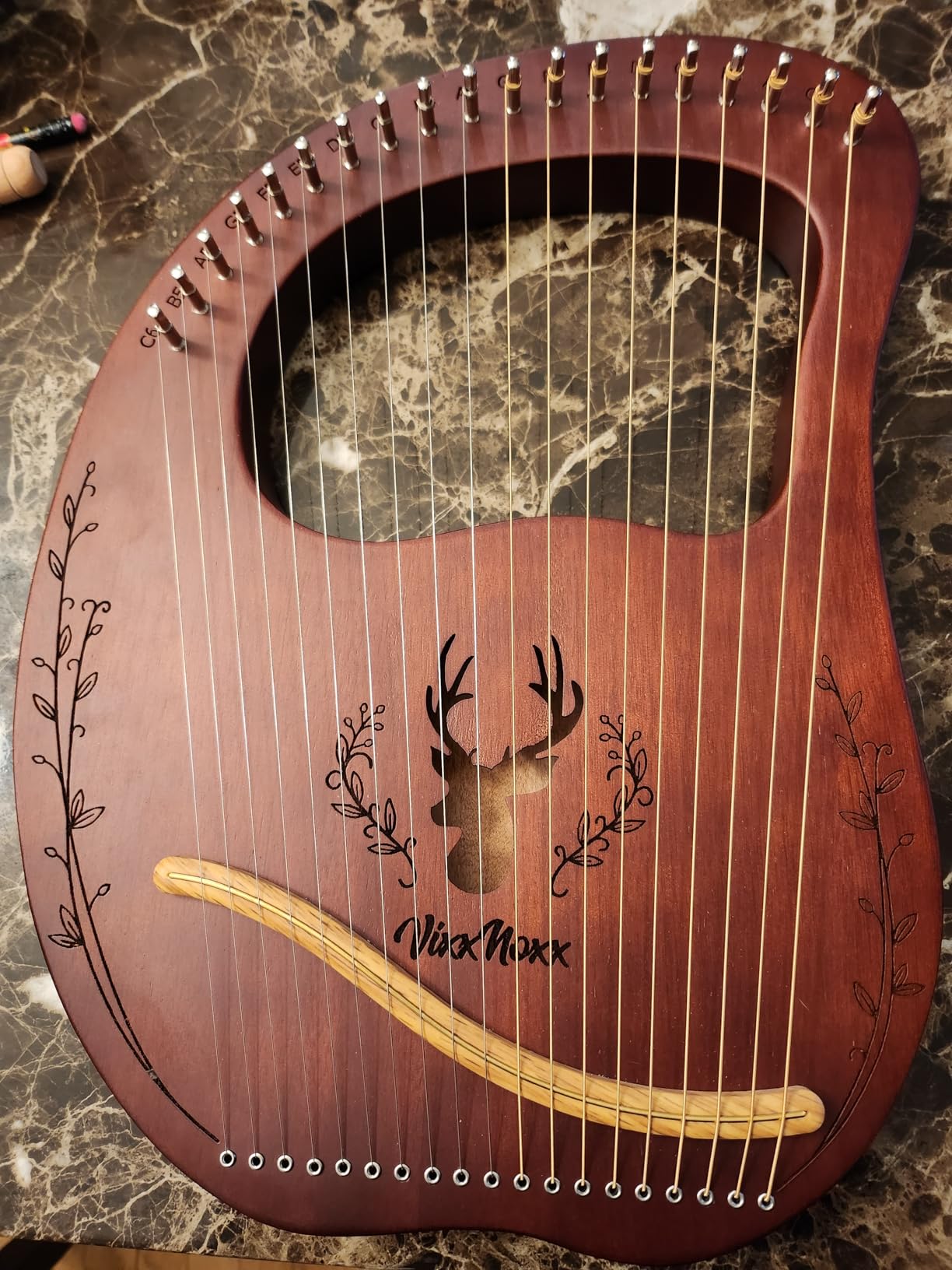Lyre Harp, 19-String Mahogany Lyra Harp Kit, Stringed Musical Instruments with Tuning Wrench Bag Instructions Extra Strings for Beginners Adults customer photo 1