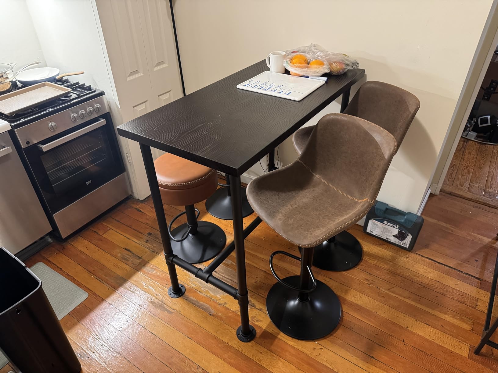 Bar Stools Set of 2, Swivel Counter Height Barstools with Back, Adjustable Modern Bar Chairs, Tall Armless PU Leather Kitchen Island Stool, Brown customer photo 1