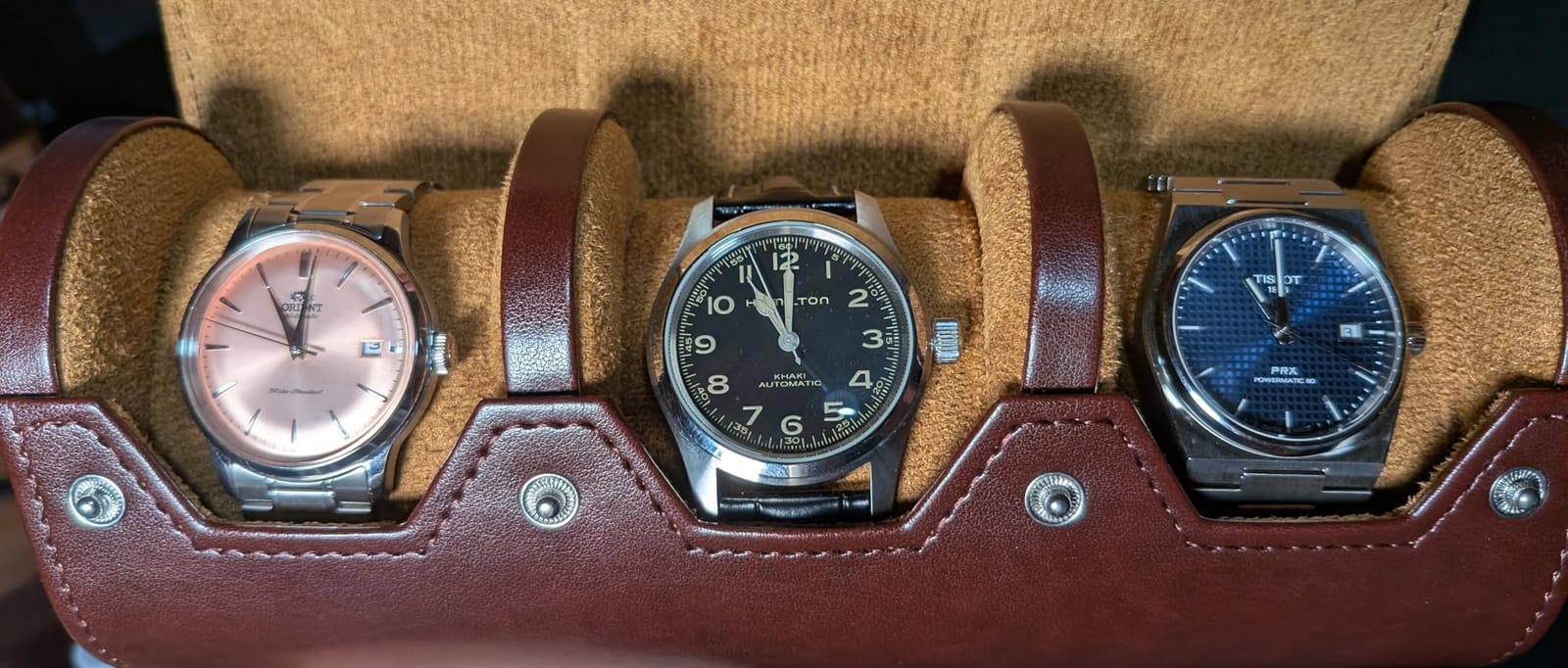 MR.OKAY 3 Watch Travel Case - Classic Leather Watch Case With Perfect Texture. Portable Watch Roll Or Organizer For Storage And Display. Luxury Gifts For Men, All Handmade by Artisans customer photo 2