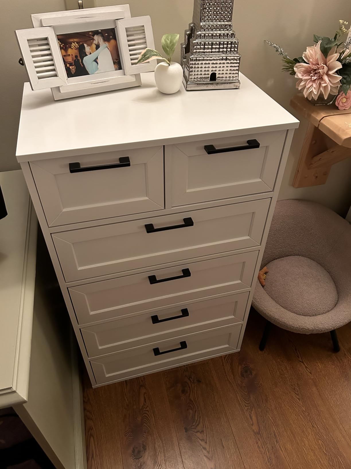 BOTLOG Tall White Dresser with 6 Drawers | Farmhouse Modern Wood Storage Chest of Drawers, for Living Room, Hallway, Entryway customer photo 2