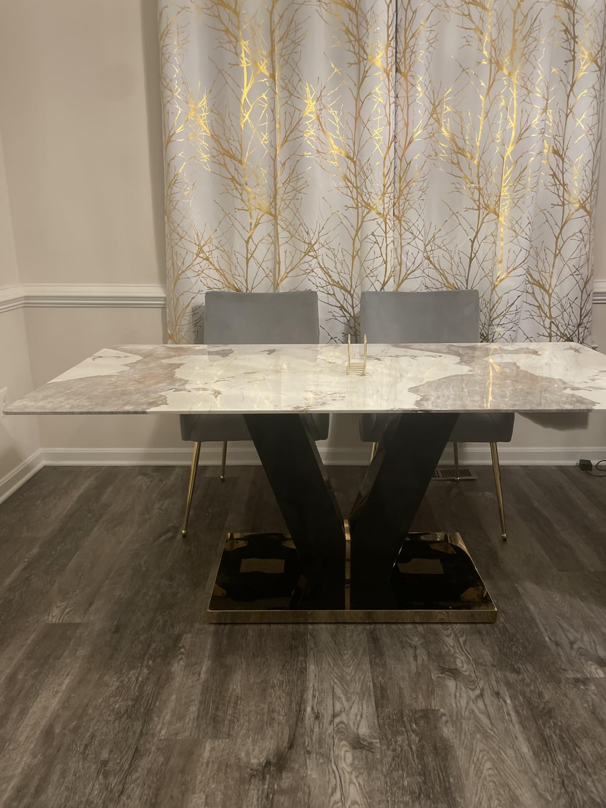 gopop Marble Dining Table, Modern Dining Room Table with Golden Stainless Steel Base, Marble Kitchen Table for 8 People, 71'' Gold Dining Table Ideal for Living Room Home Office customer photo 2