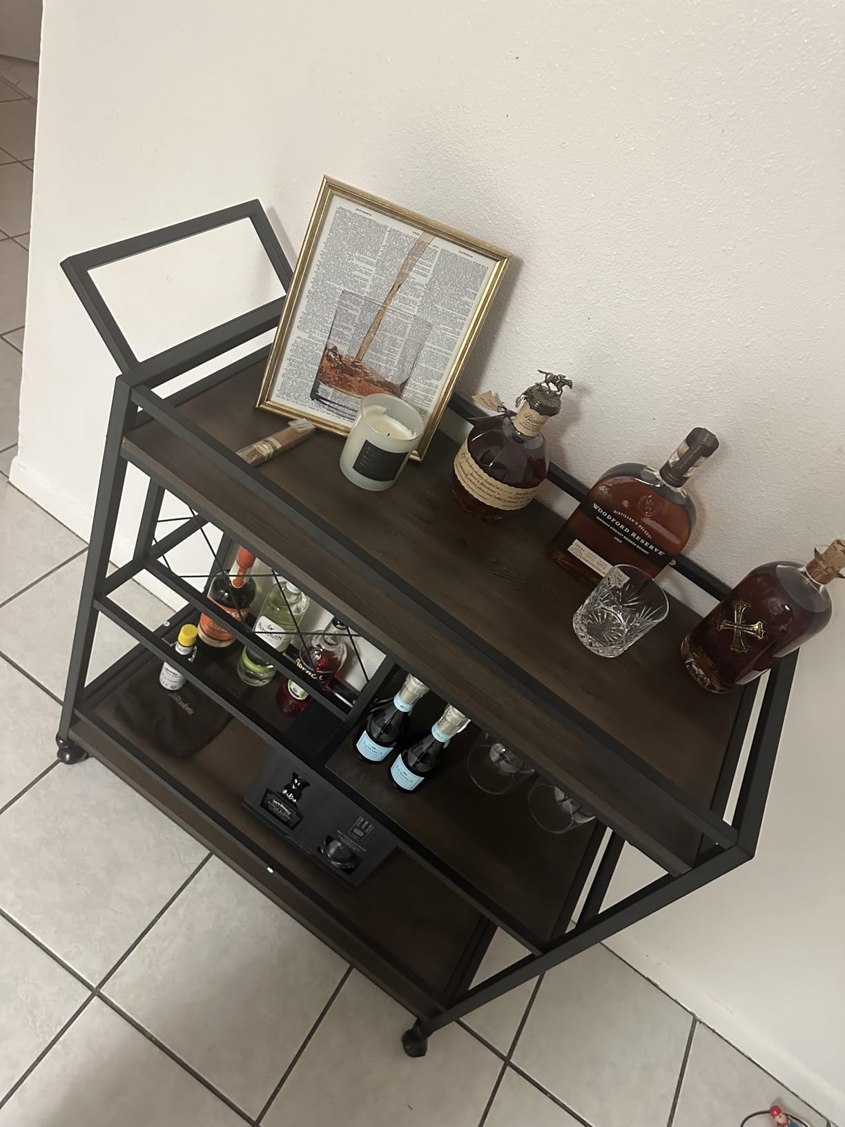 FATORRI Bar Cart Gold, Home Bar Serving Cart with Wine Rack and Glasses Holder, Wine Carts on Wheels with 3 Tier Mirrored Shelves for Liquor and Beverage (Gold) customer photo 2
