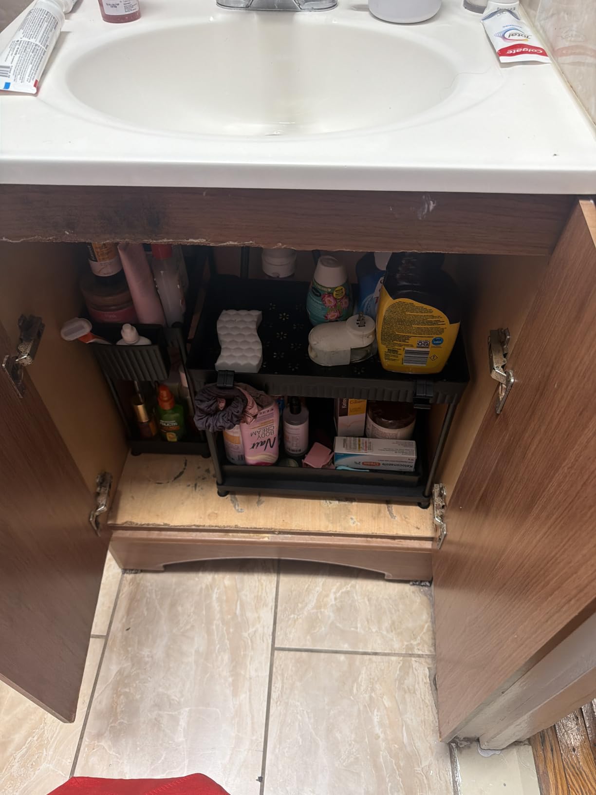 3-Pack 2-Tier Under Sink Organizers with Sliding Drawers | Multi-use kitchen & bathroom storage, 12.8 inch black cabinet organizer, space-saving sliding drawer design. customer photo 1