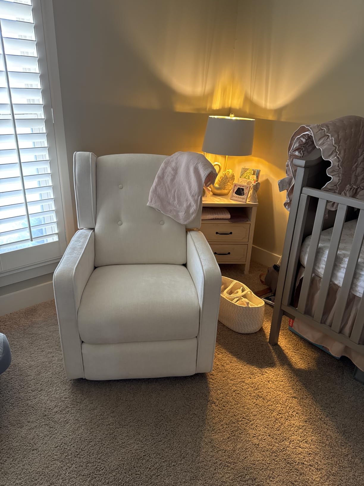 Swivel Rocker Recliner Chair, Nursery Glider Chair, Nursery Rocking Chairs, Manual Reclining Chair, White customer photo 1