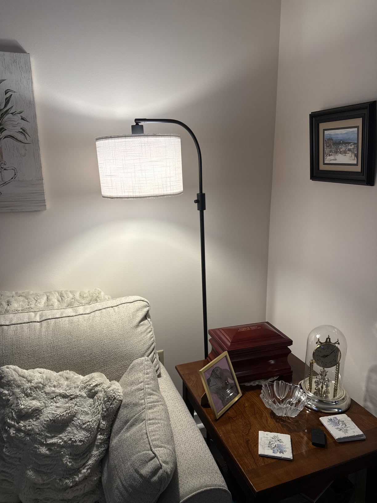 Nintiue Upgraded Modern Arc Dimmable Tall Standing Floor Lamp with Linen Shade, 1200 Lumens LED Bulb Included, for Living & Reading Room, Bedroom, Office & Nursery, Gold customer photo 2