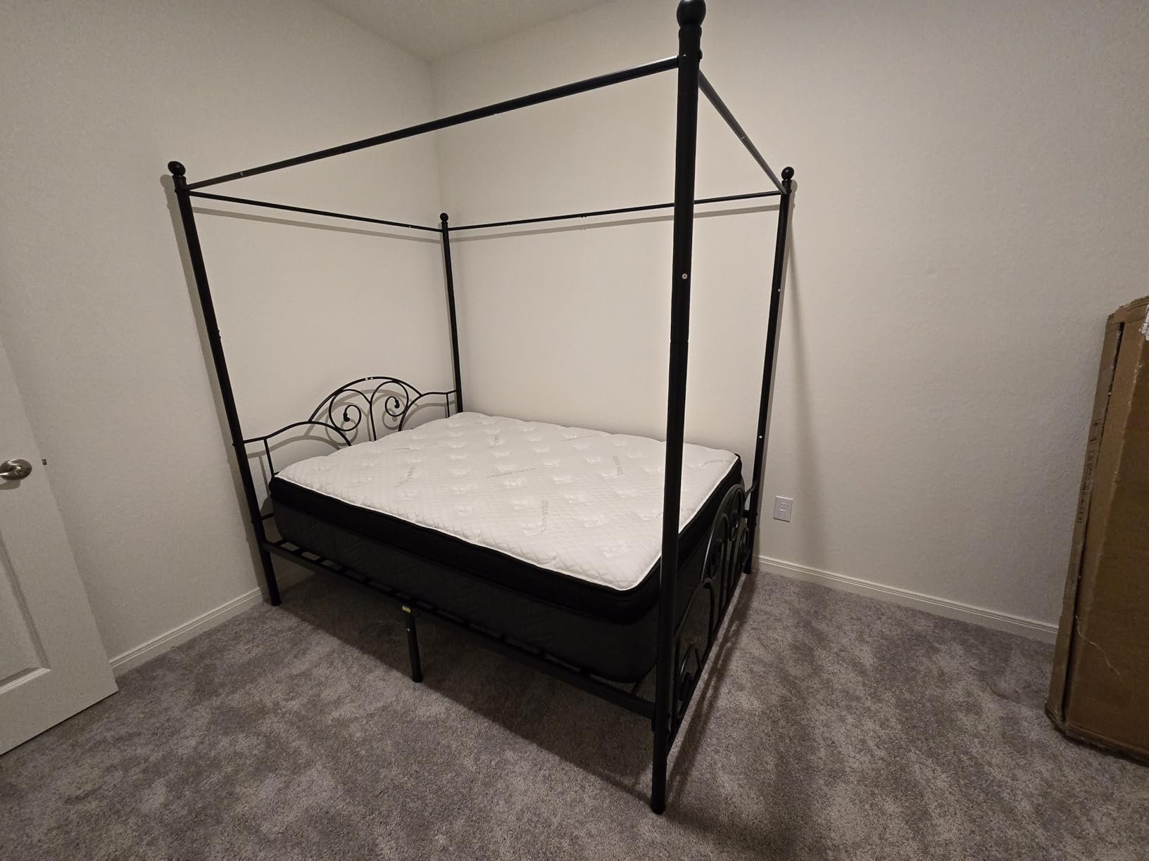 Queen Size Four-Poster Metal Canopy Bed Frame, Black | Headboard and Footboard Sturdy Slatted Structure No Box Spring Needed customer photo 2