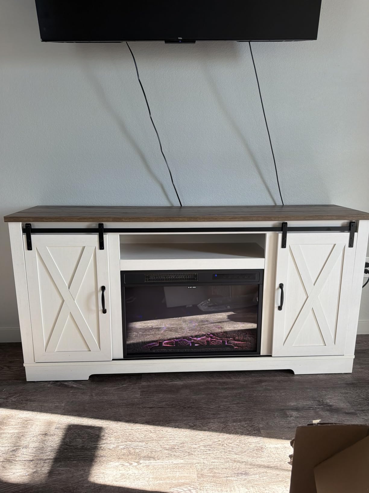 AMERLIFE Fireplace TV Stand with Sliding Barn Door for TVs up to 73