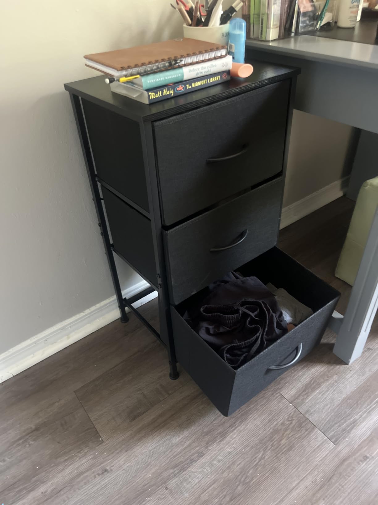 AODK Small Dresser for Bedroom Nightstand with 3 Storage Drawers, Black | Chest of Drawers End Table for Living Room, Closet Dresser with 3 Storage Drawers Organizer Clothes customer photo 1