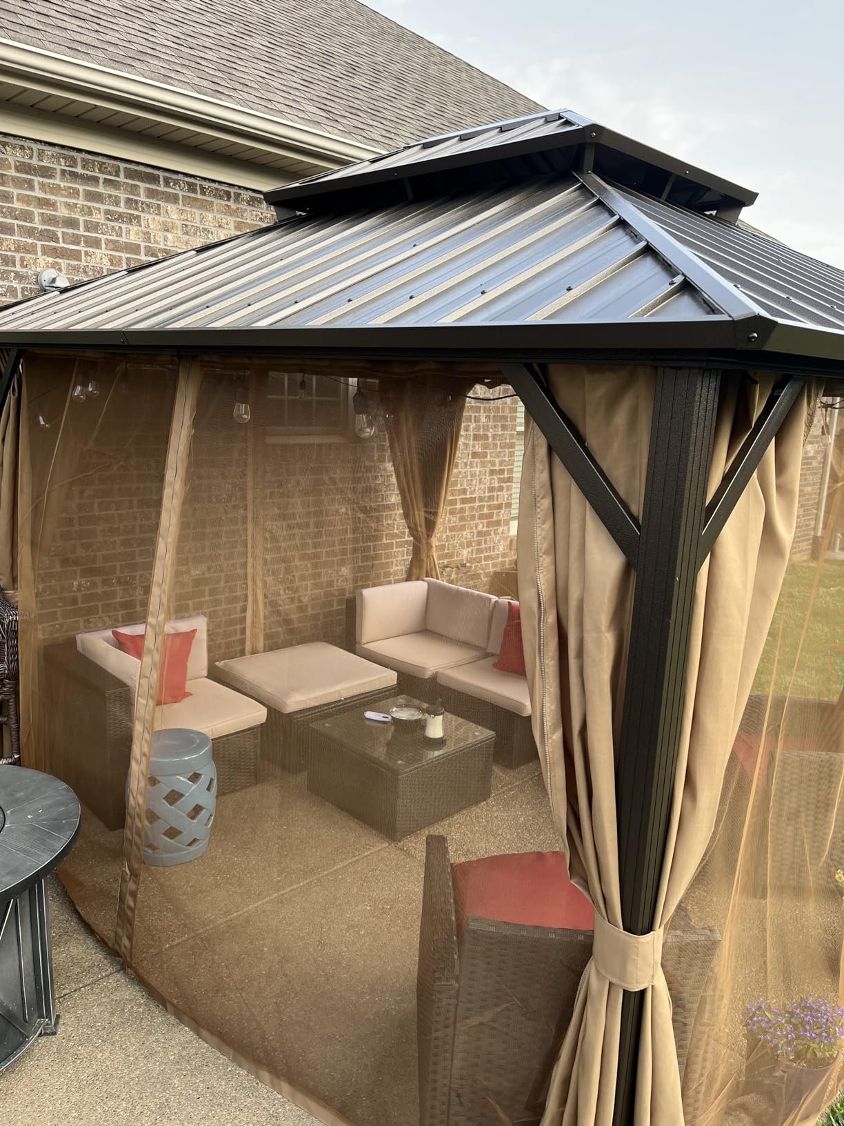 EROMMY 10' x 12' Hardtop Gazebo, Aluminum Frame Gazebos with Galvanized Steel Double Roof, Permanent Outdoor Metal Pavilion with Curtain and Netting for Patio, Lawn, Deck customer photo 2