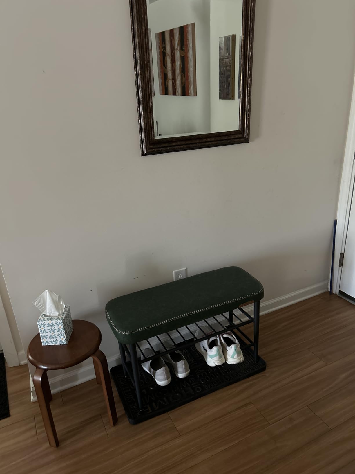 VASAGLE EKHO Collection - Shoe Rack Bench, Storage Bench for Entryway, Synthetic Leather with Stitching, Mid-Century Modern, Loads 300 lb, 11.8 x 31.5 x 19.7 Inches, Caramel Brown ULSB054K01 customer photo 2