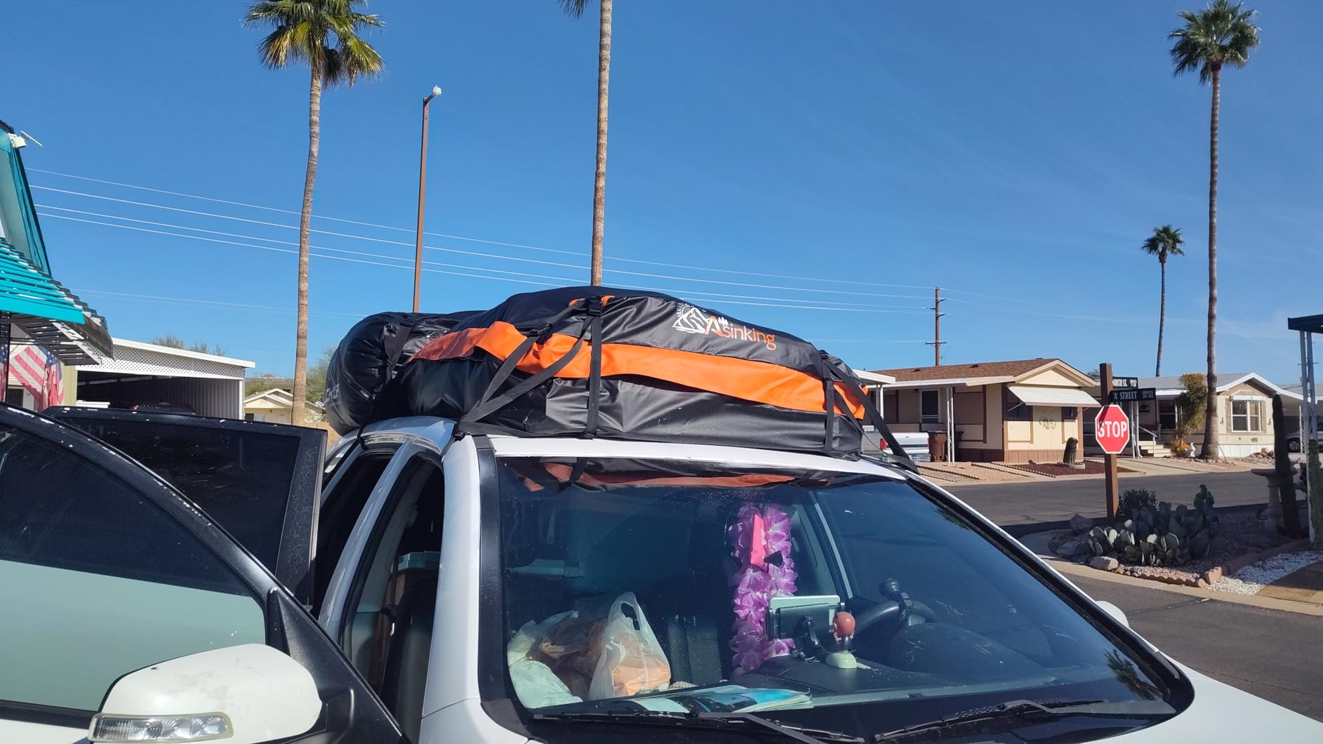 Car Rooftop Cargo Carrier Bag 21 Cubic feet Waterproof Car Roof Top Bag for All Cars with/Without Rack, Includes Anti-Slip Mat, 10 Reinforced Straps, 6 Door Hooks, Luggage Lock customer photo 1