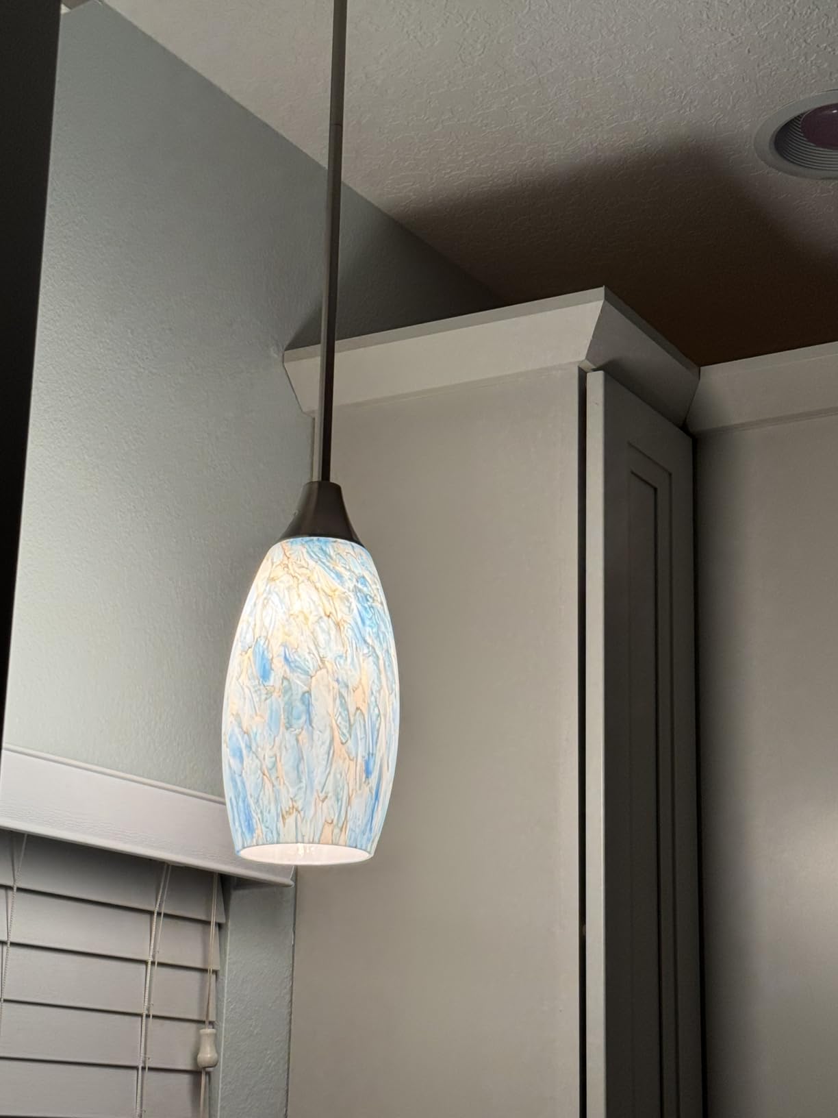 EDISHINE Pendant Light Fixture, Handcrafted Art Glass Hanging Light, Hardwired Ceiling Light, Grey Marble Glass Shade, Adjustable Brushed Nickel Rods, E26 Base, Pendant Lamp for Kitchen Island, Bar customer photo 1