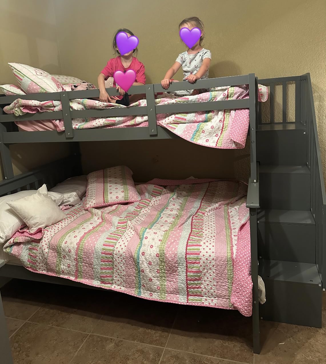 Harper & Bright Designs Wood Twin Over Full Bunk Bed with Drawers and Storage Staircase for Bedroom, Convertible to 2 Beds, Space Saving, Gray customer photo 2