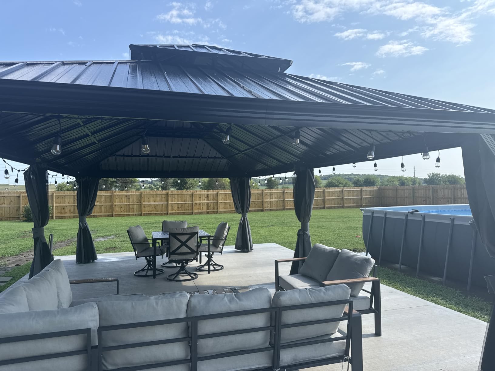 Aoxun 12' X 16' Hardtop Gazebo with Drainage System, Aluminum Outdoor Gazebo with Galvanized Steel Double Roof, Patio Permanent Metal Pavilion with Netting, for Garden, Deckyard, Grey customer photo 1