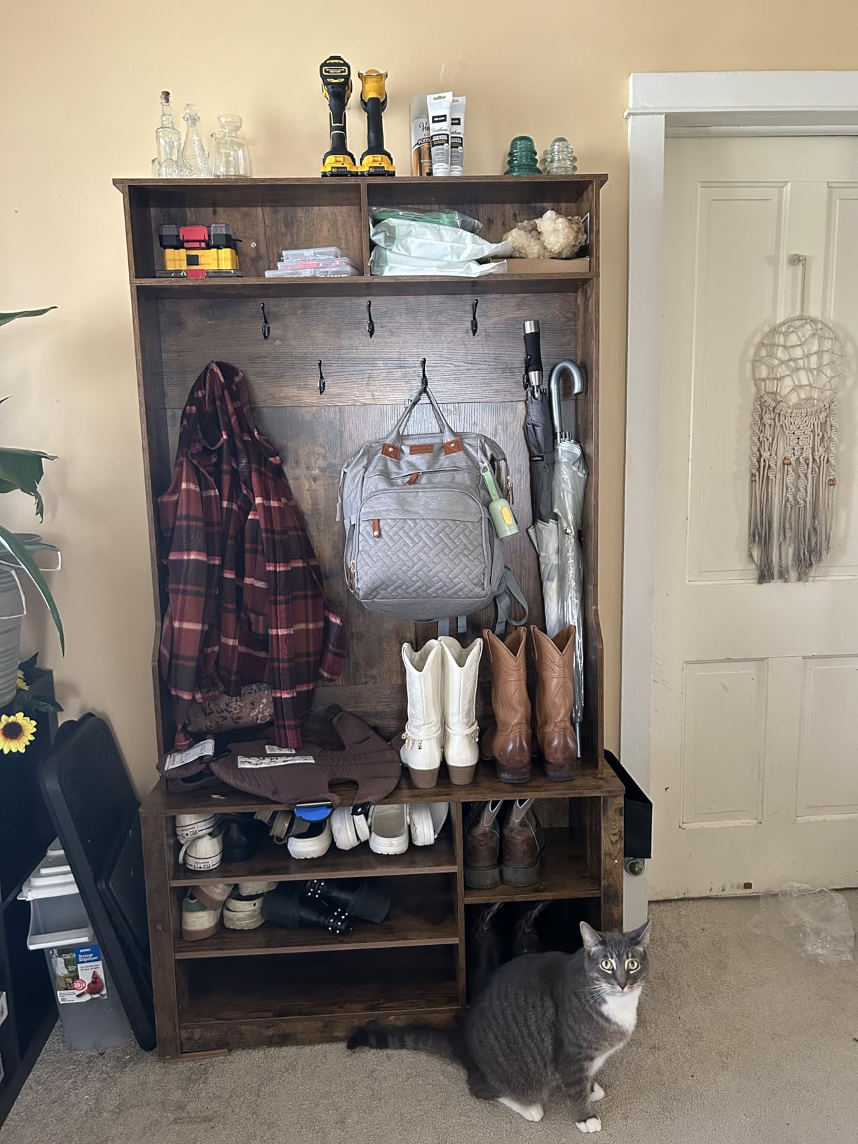 Aiho Entryway Hall Tree with Bench and Storage, 5-in-1 Hall Tree with Coat Rack, Adjustable Shoe Bench, 2-Tier top Storage, for Hallway, Entryway, Bedroom, Rustic Brown customer photo 1