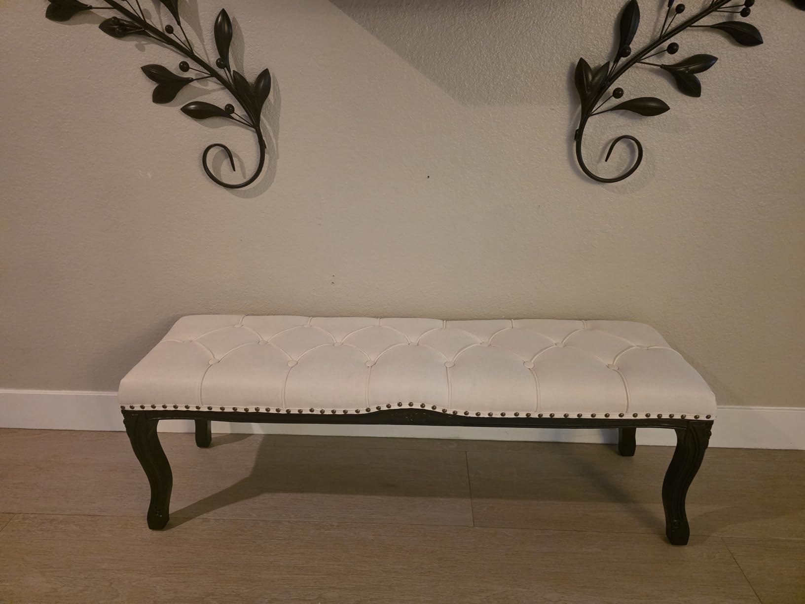 Bedroom Bench, French Vintage Tufted Entryway Bench, 45.2