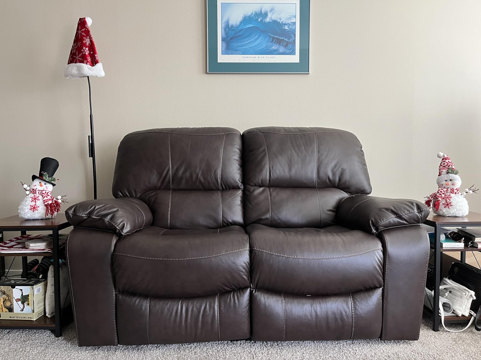 Signature Design by Ashley Leather Power Reclining Loveseat, Dark Brown | 65