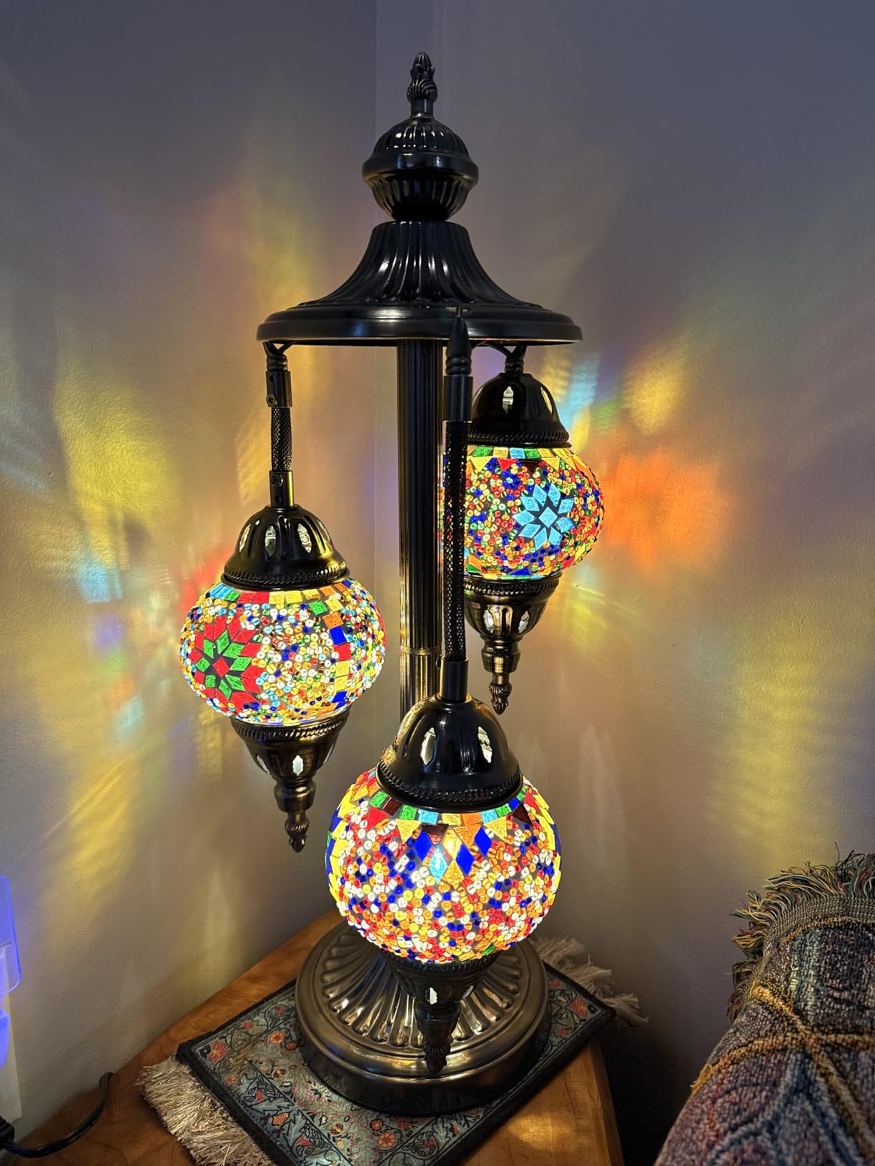 Marrakech Turkish Lamp 3 Globes Moroccan Table Lamp with Bronze Base, 23