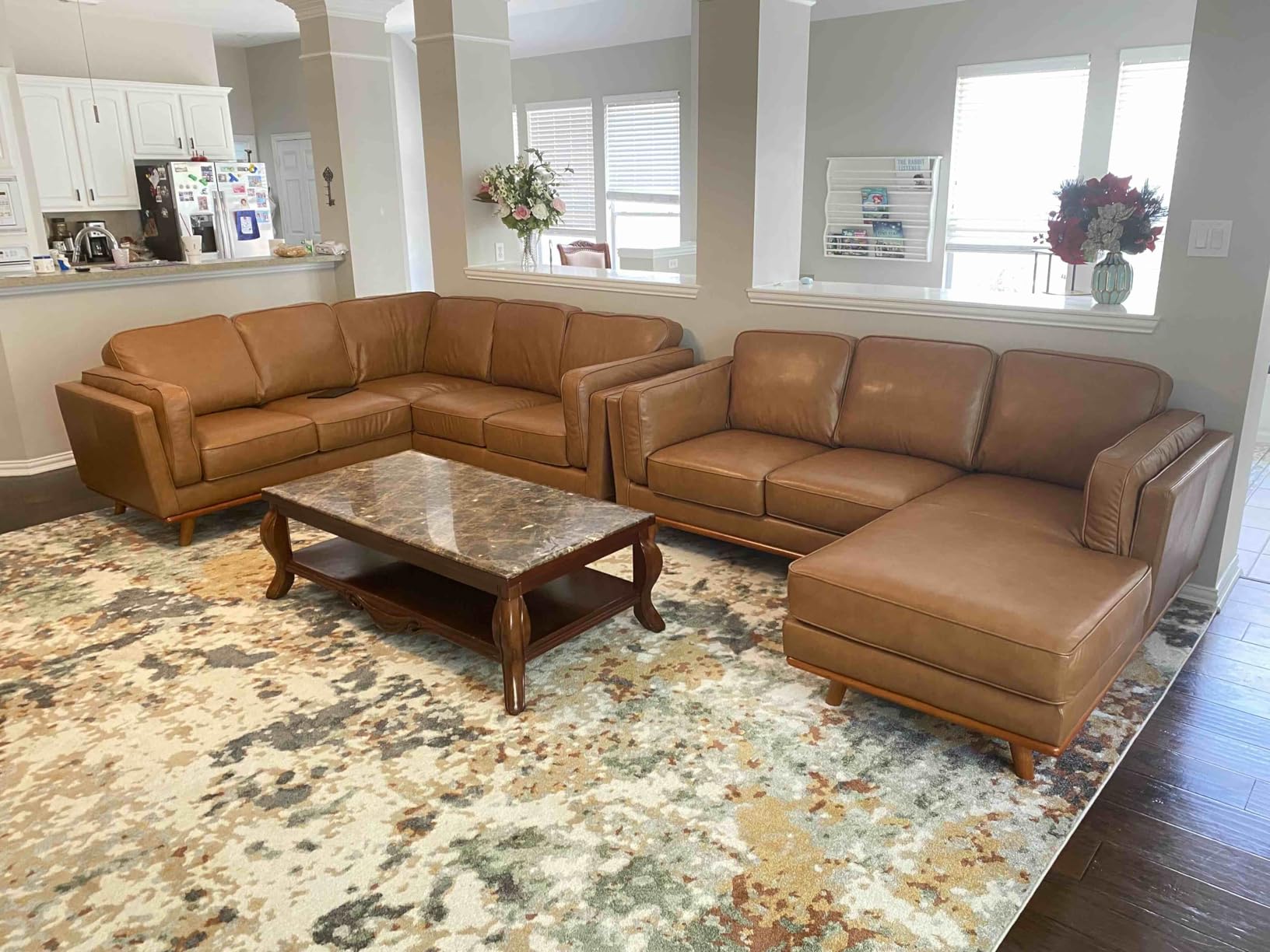 Valencia Artisan Full Leather Sofa - Pure Full Italian Nappa Leather Couch, Solid Wood Accent, Ultimate Comfort (Cognac, L-Shape Sectional) customer photo 1