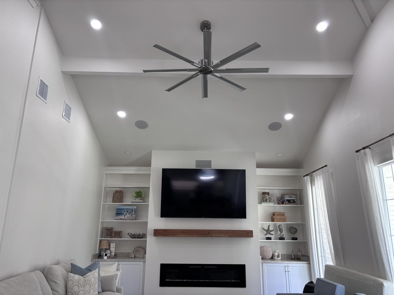 ZMISHIBO 96 Inch Industrial DC Motor Ceiling Fan, Large Ceiling Fan with 8 Reversible Blades, 3 Downrods, 6-Speed Remote Control, Home or Commercial Ceiling Fans for Porch/Garage/Shop, Black customer photo 1