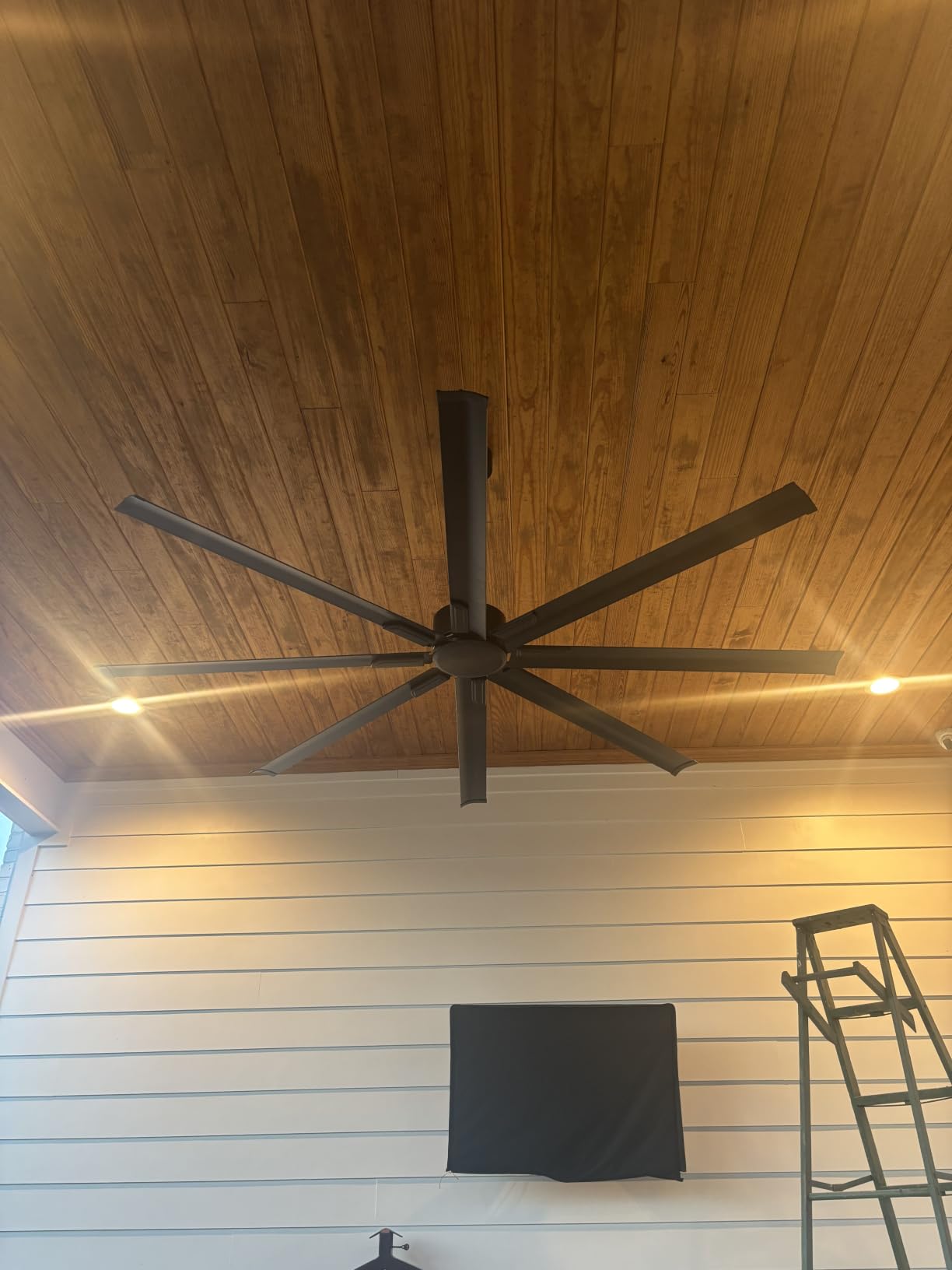 ZMISHIBO 96 Inch Industrial DC Motor Ceiling Fan, Large Ceiling Fan with 8 Reversible Blades, 3 Downrods, 6-Speed Remote Control, Home or Commercial Ceiling Fans for Porch/Garage/Shop, Black customer photo 2