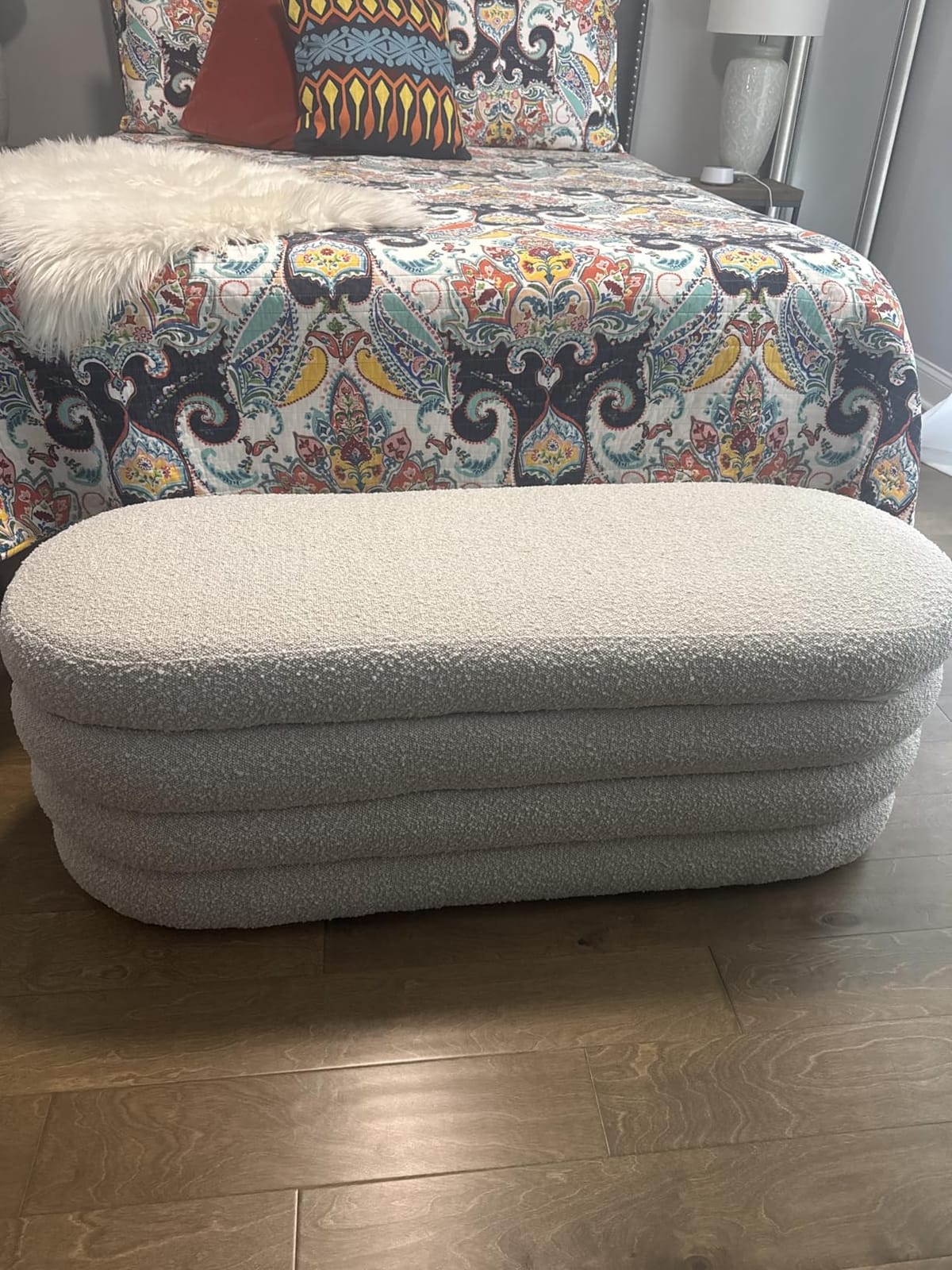 Busaurus Storage Ottoman Bench 49.2 Inch Upholstered Fabric Storage Bench for Bedroom End of Bed Aesthetic Large Oval Ottoman for Living Room Entryway (Ivory) customer photo 2