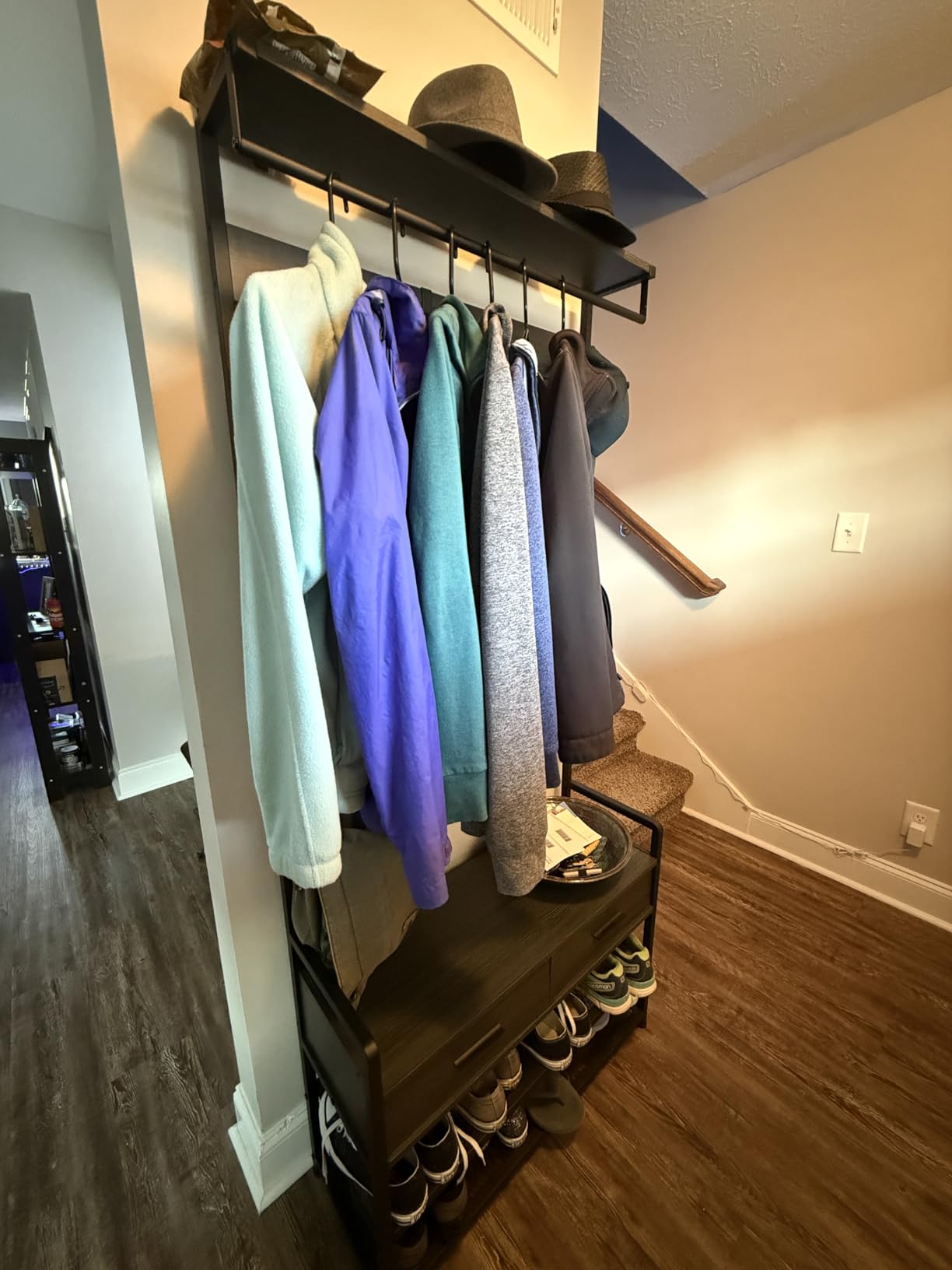 VASAGLE Hall Tree with Bench and Shoe Storage, Entryway Coat Rack with Shoe Bench, 2 Fabric Drawers, 10 Hooks, 11.8 x 31.7 x 71.5 Inches, Vintage Brown and Ink Black UHSR429B01 customer photo 1