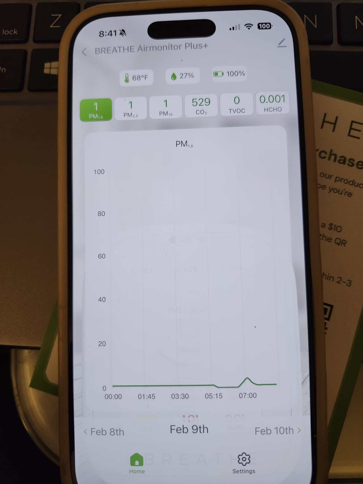 BREATHE Airmonitor Plus Indoor Air Quality Monitor with CO2, PM & App | Professional-Grade NDIR Sensor, PM1, PM10, TVOC, Formaldehyde, Smart Alerts, 90-Day History, CSV Export customer photo 1