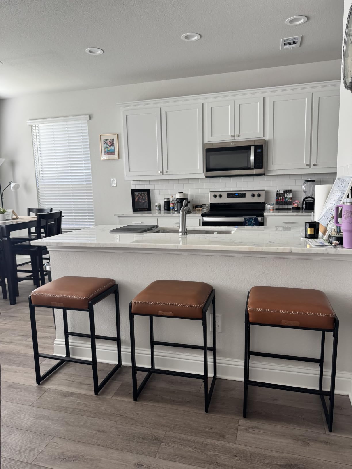 VASAGLE EKHO Collection Bar Stools Set of 2, Counter Height Bar Stools, Synthetic Leather with Stitching, Mid-Century Modern, 26-Inch Tall, Caramel Brown customer photo 2