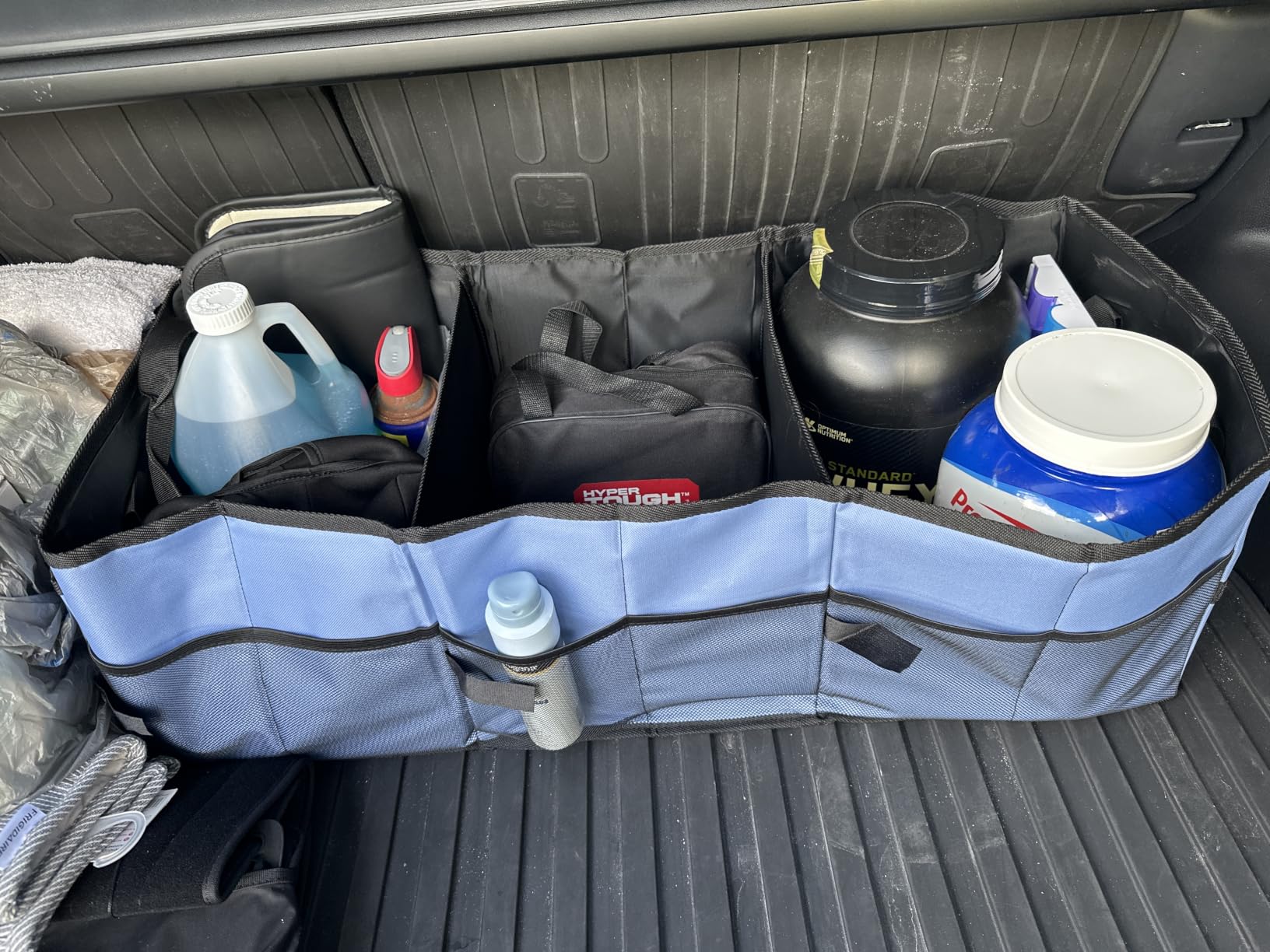 HOTOR Trunk Organizer - Car Organizer, Foldable Trunk organizer for SUVs & Sedans, Sturdy Car Organization for Car Accessories, Tools, Sundries, Black, 2 Compartments, 21.3