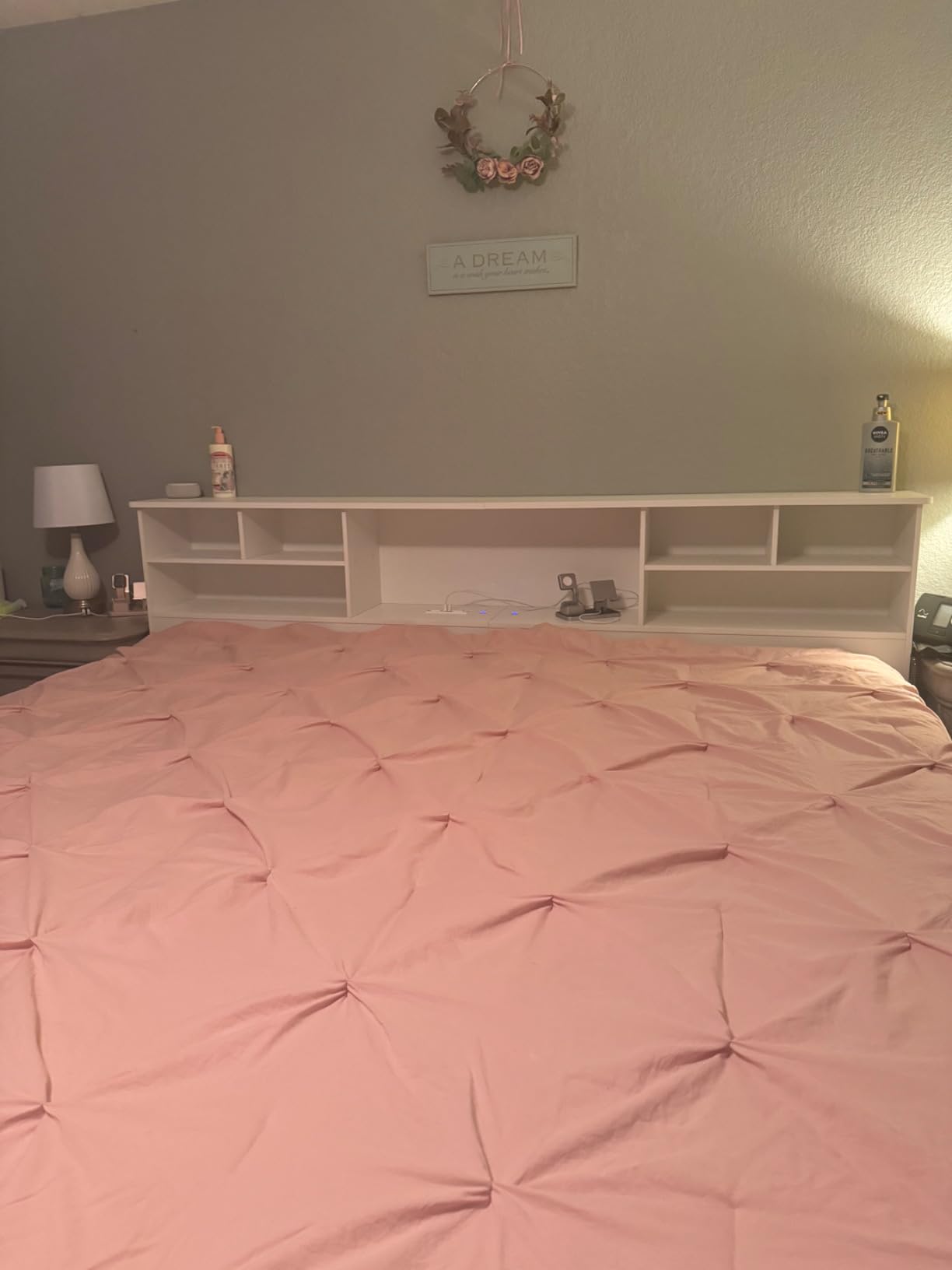 King Size Headboard for Bedroom, Bookcase Headboards, White | Headboard with Built-in Charging Station & 2 LED Lights, Engineered Wood Noise-free Head Board King Size with Storage customer photo 1