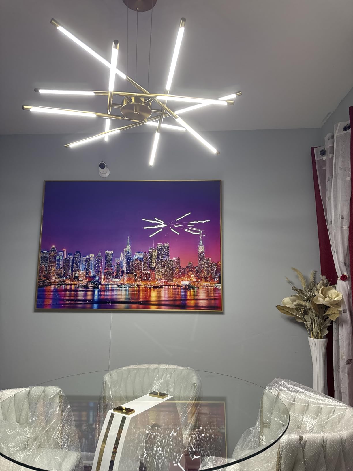 Modern Gold Chandelier, 12-Light LED Linear Pendant Light Fixture, Dimmable Gold Chandeliers for Dining Room, Living Room, Bedroom, Kitchen Island customer photo 1