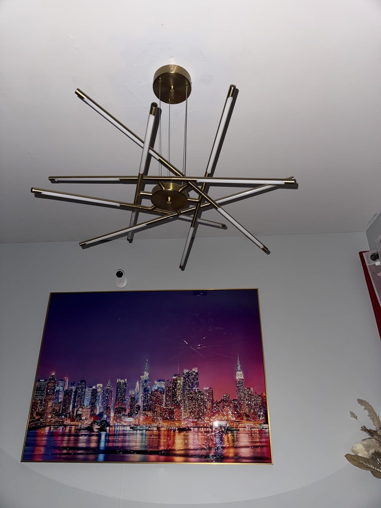 Modern Gold Chandelier, 12-Light LED Linear Pendant Light Fixture, Dimmable Gold Chandeliers for Dining Room, Living Room, Bedroom, Kitchen Island customer photo 2