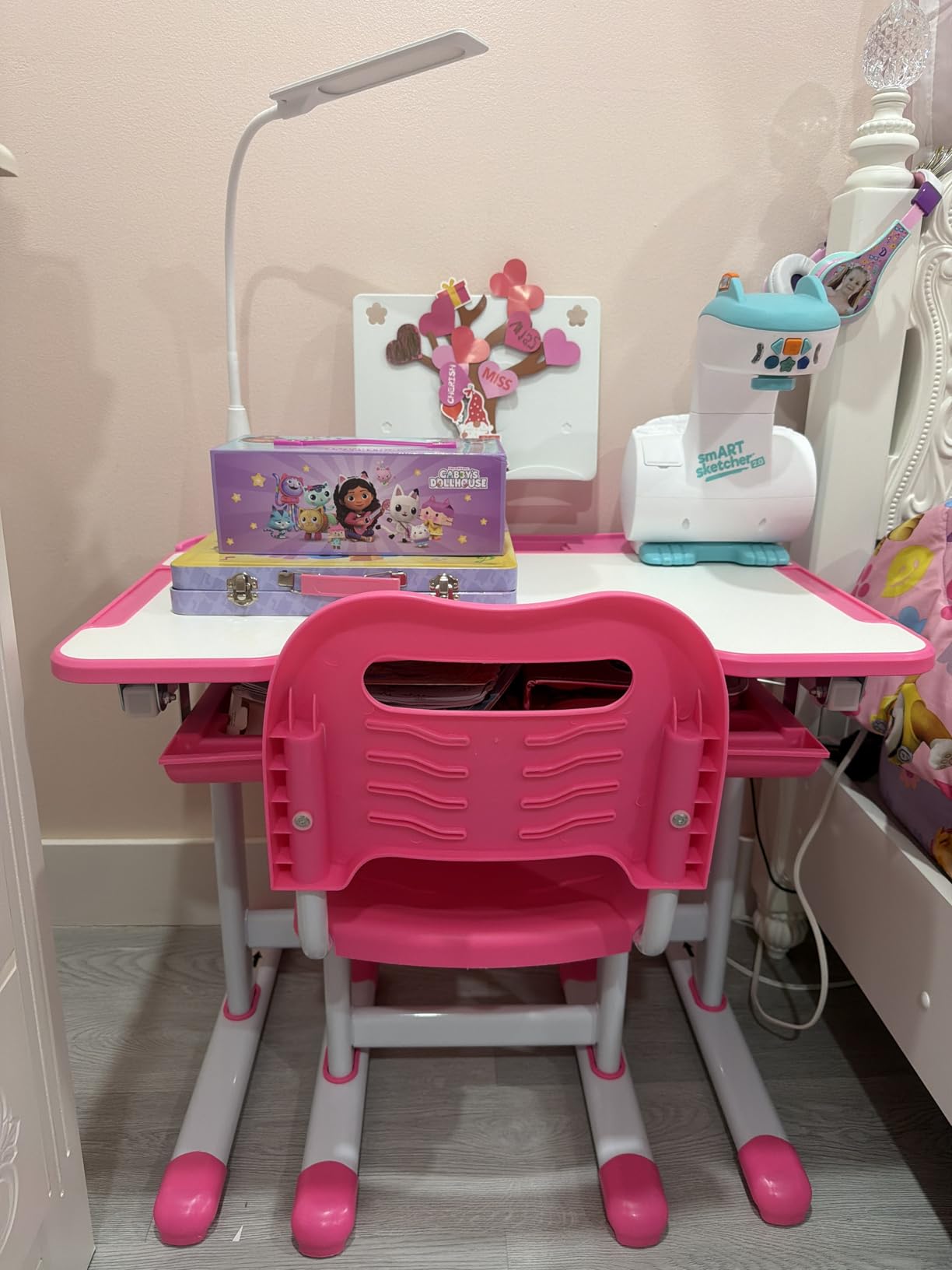 Diroan Kids Desk and Chair Set with LED Light, Height-Adjustable for Age 7+ | Ergonomic, Large 0-45° desk, Sturdy steel frame, Storage drawer, Bookstand, Metal hook customer photo 2