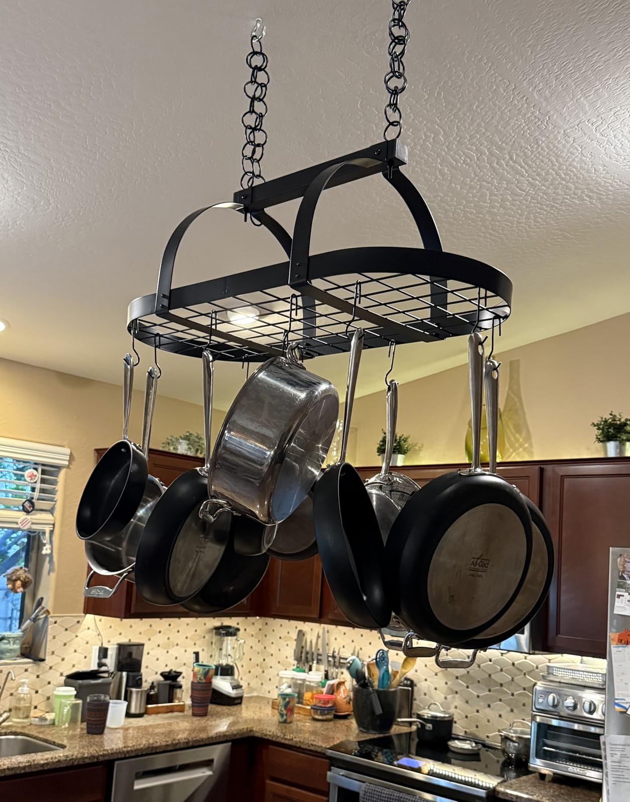 KES 48 Inch Large Hanging Pot Rack, Heavy Duty Oval Pot and Pan Hanging Rack Ceiling Mount, Pot Pan Hangers for Kitchen with 20 Hooks, Matte Black, (For 16
