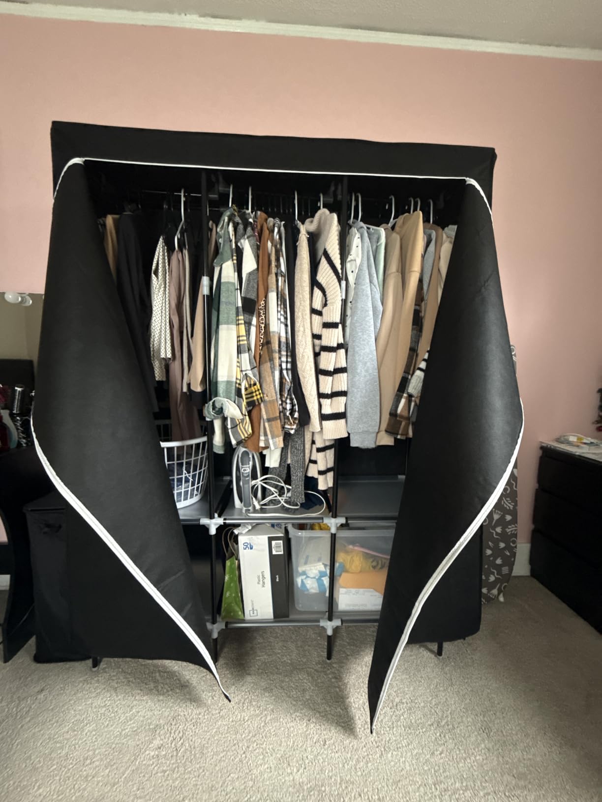 LOKEME Wardrobe Closet,Portable Closet for Bedroom Steel Pipe Diameter 19mm Strong and Sturdy Black Portable Closets for Hanging Clothes with 3 Hanging rods, 6 Storage Shelves and Side Pockets customer photo 2