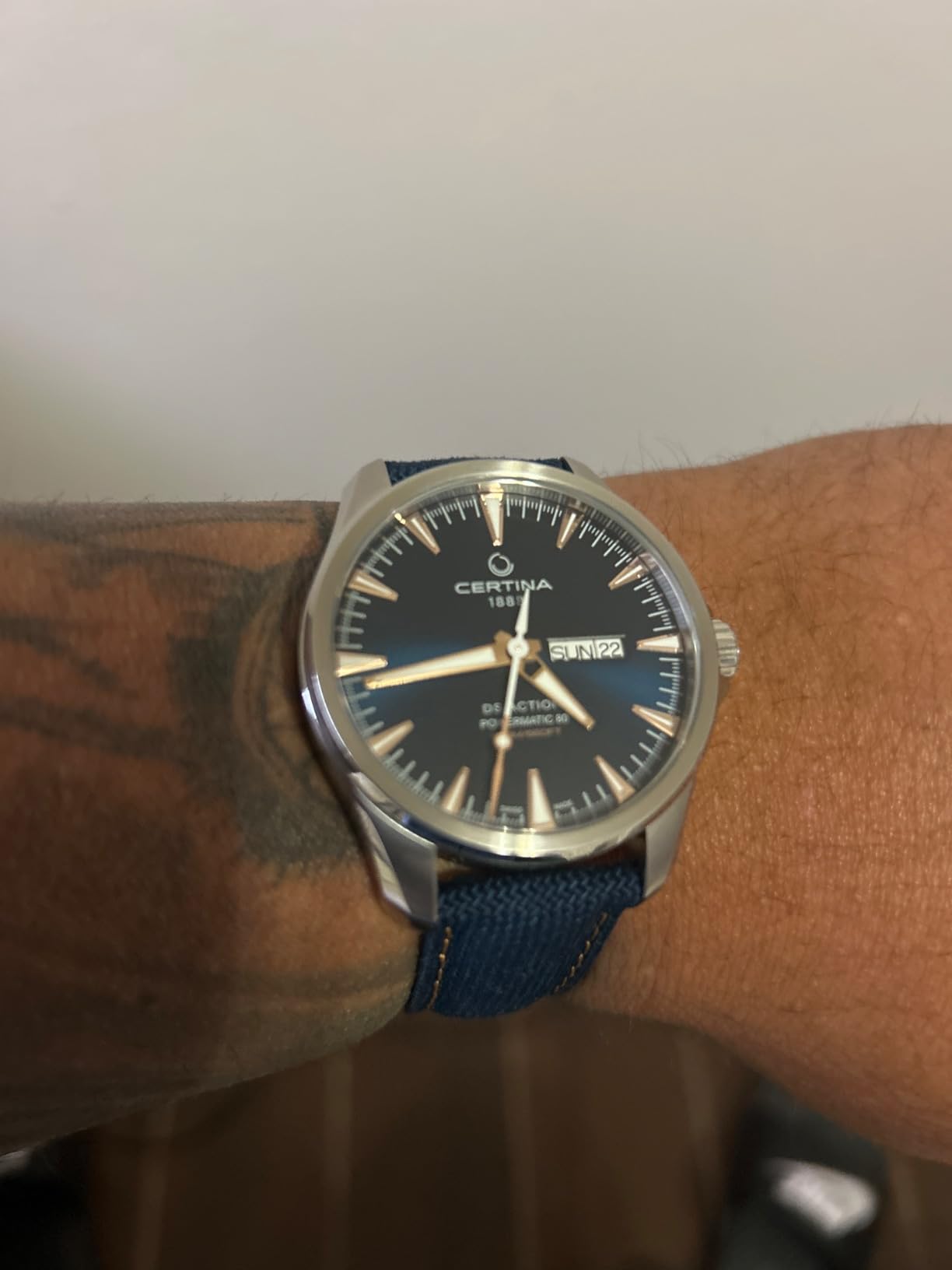 Mens, DS Action Day-Date Powermatic 80, Stainless Steel, Swiss Automatic, Watch, Blue, Plastic, 20, (C0324301804101) customer photo 2