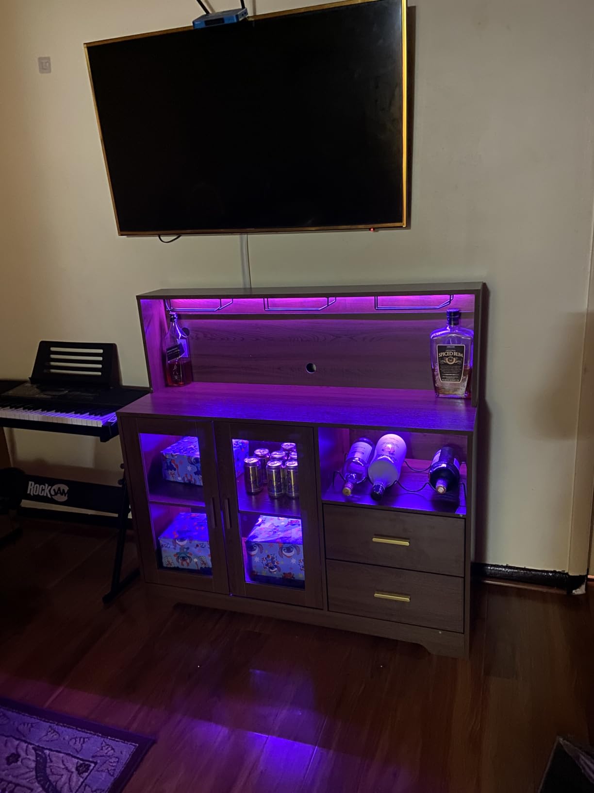 Bar Cabinet for Home with LED Light, Coffee Bar Cabinet w/ Wine & Glass Rack | Wine Cabinets with Drawers & Microwave Stand, Modern Liquor Cabinets for Kitchen, Living Room, Dining Room customer photo 1